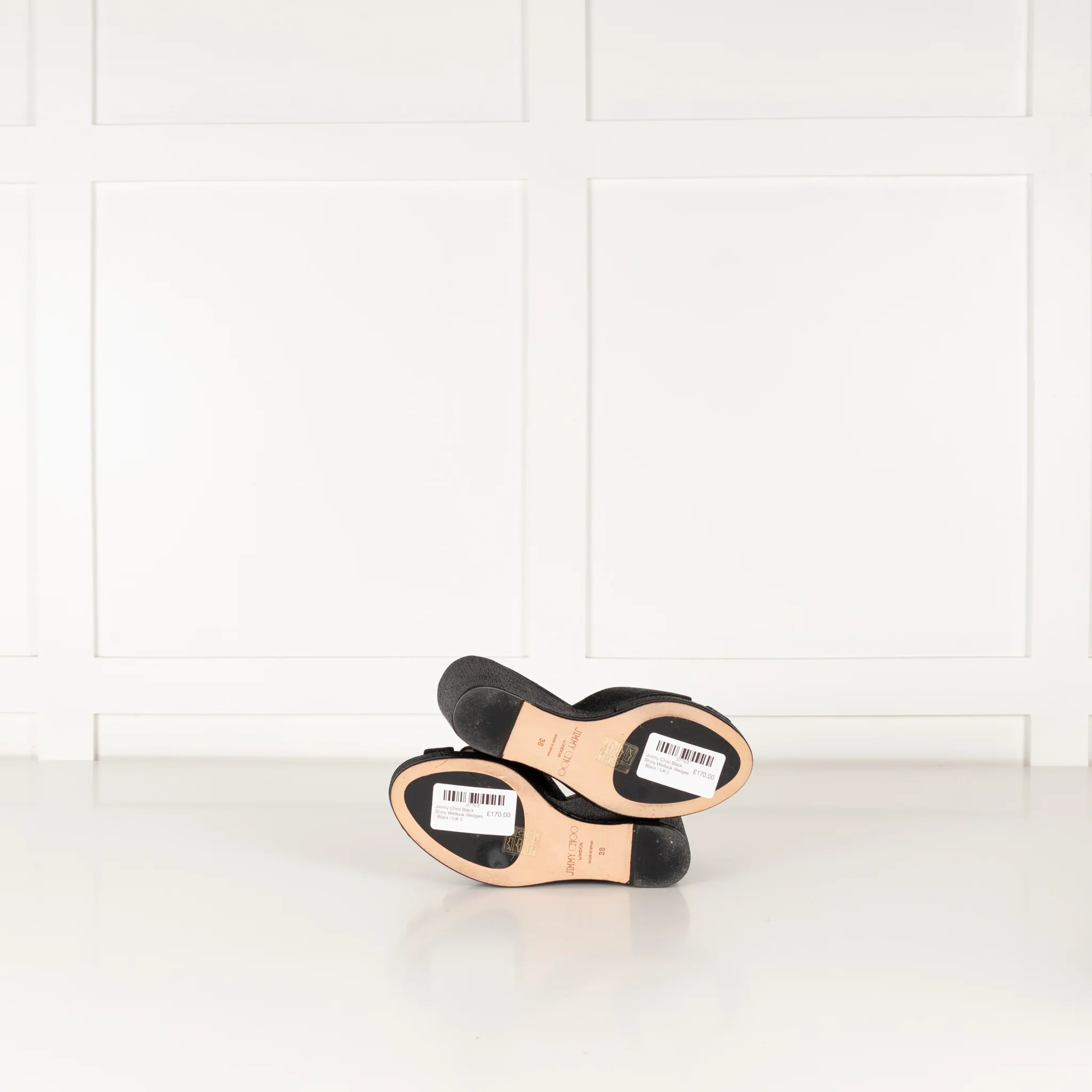 Jimmy Choo Black Shiny Wetlook Wedges - Image 8