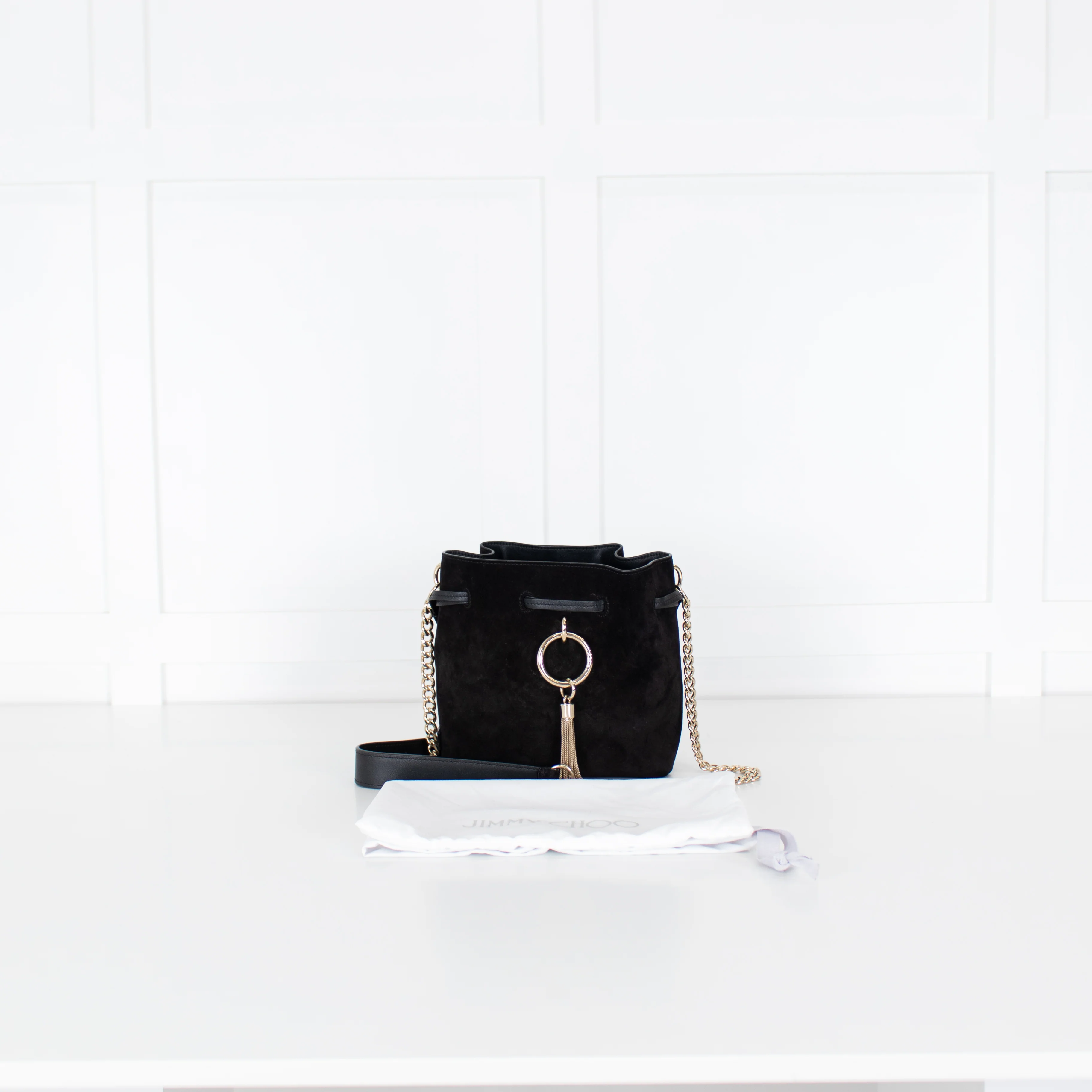 Jimmy Choo Black Suede Bucket Bag with Gold Tassel - Image 4