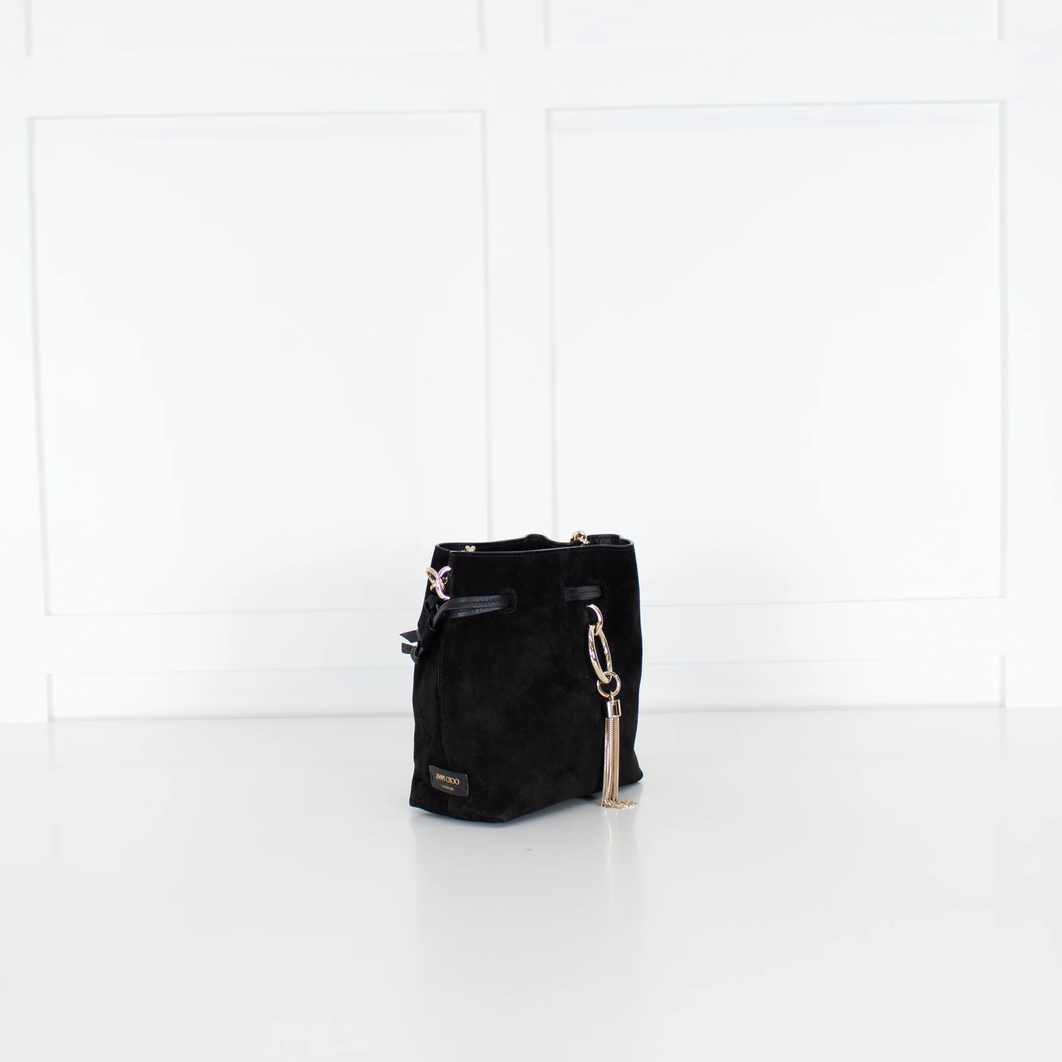 Jimmy Choo Black Suede Bucket Bag with Gold Tassel - Image 5