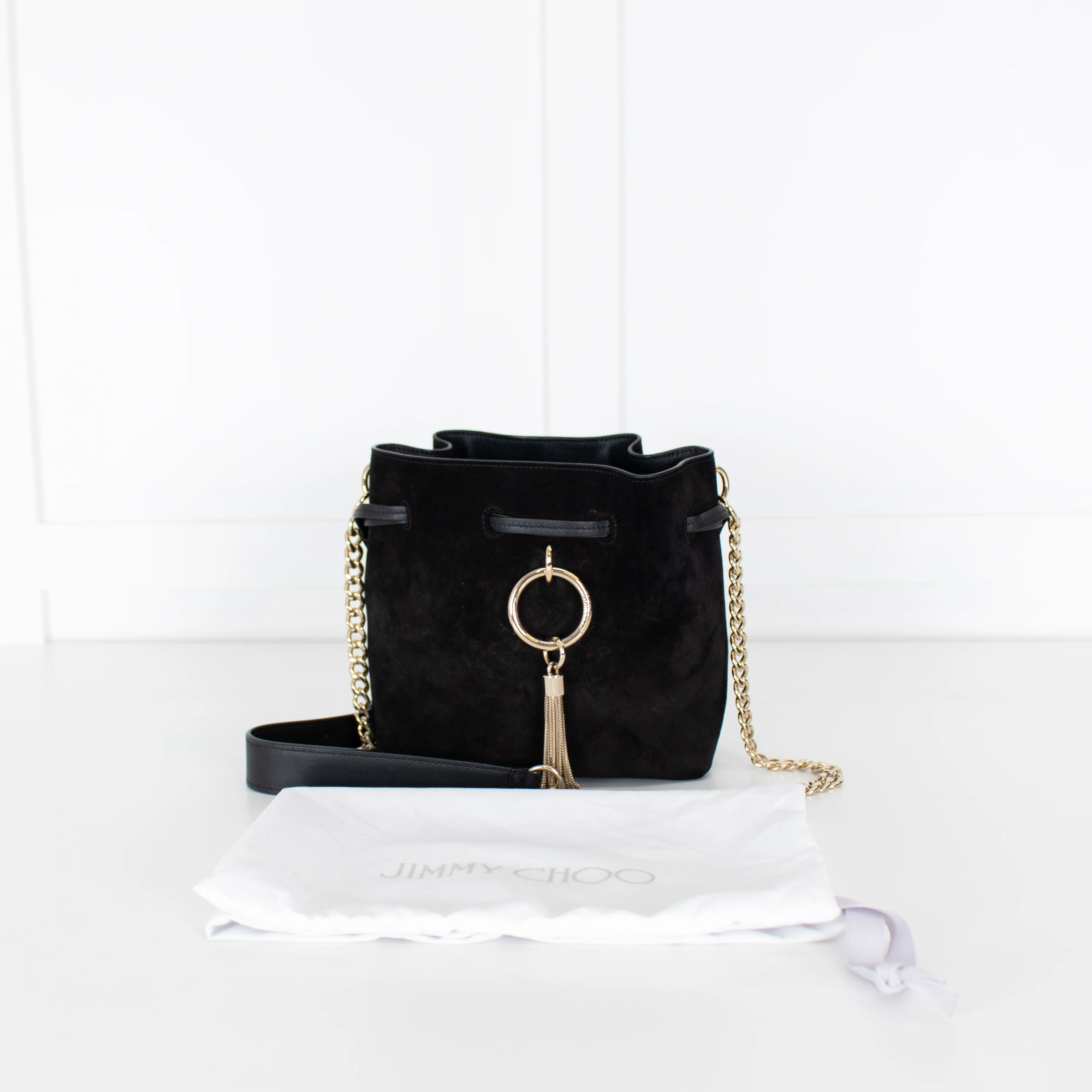 Jimmy Choo Black Suede Bucket Bag with Gold Tassel - Image 6