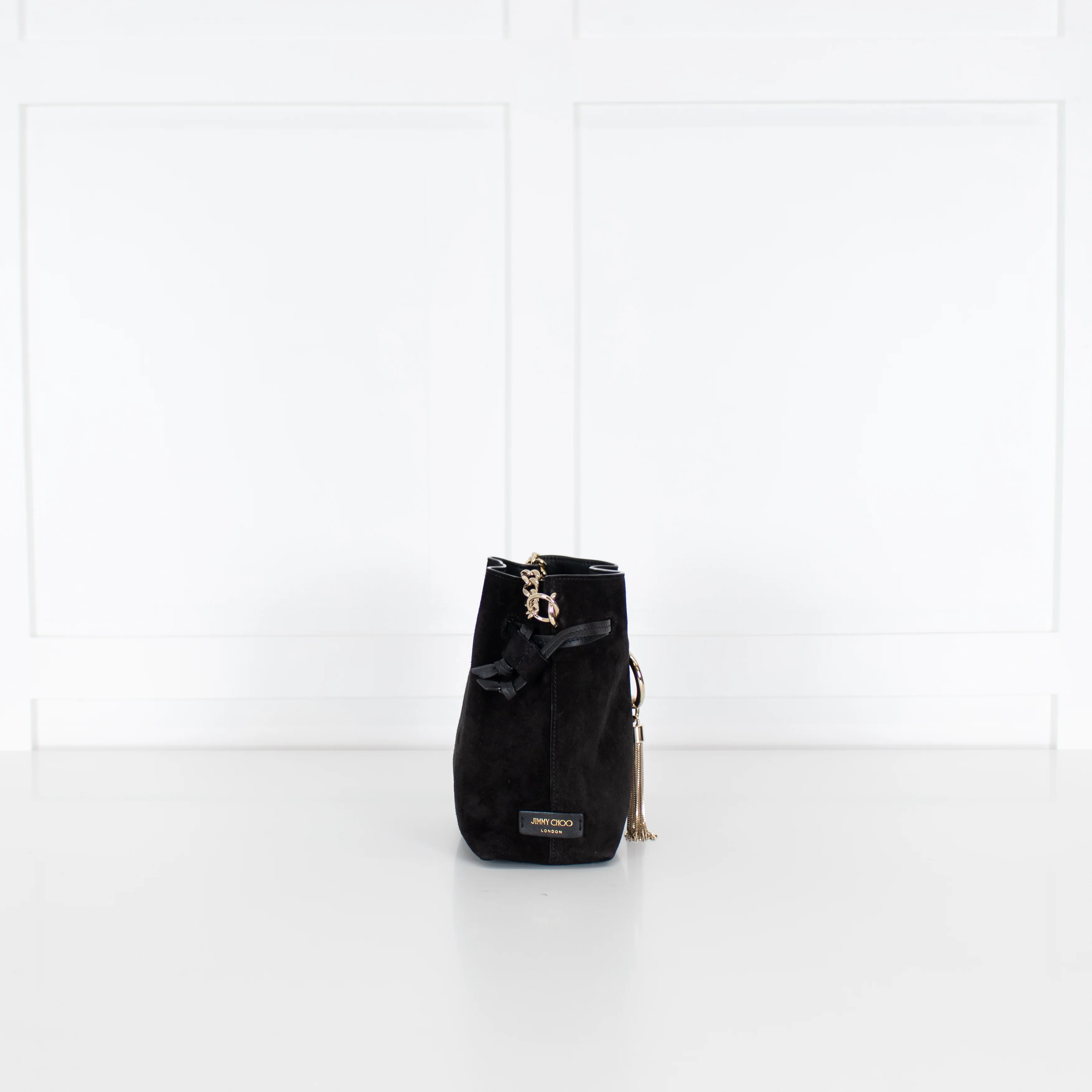 Jimmy Choo Black Suede Bucket Bag with Gold Tassel - Image 7