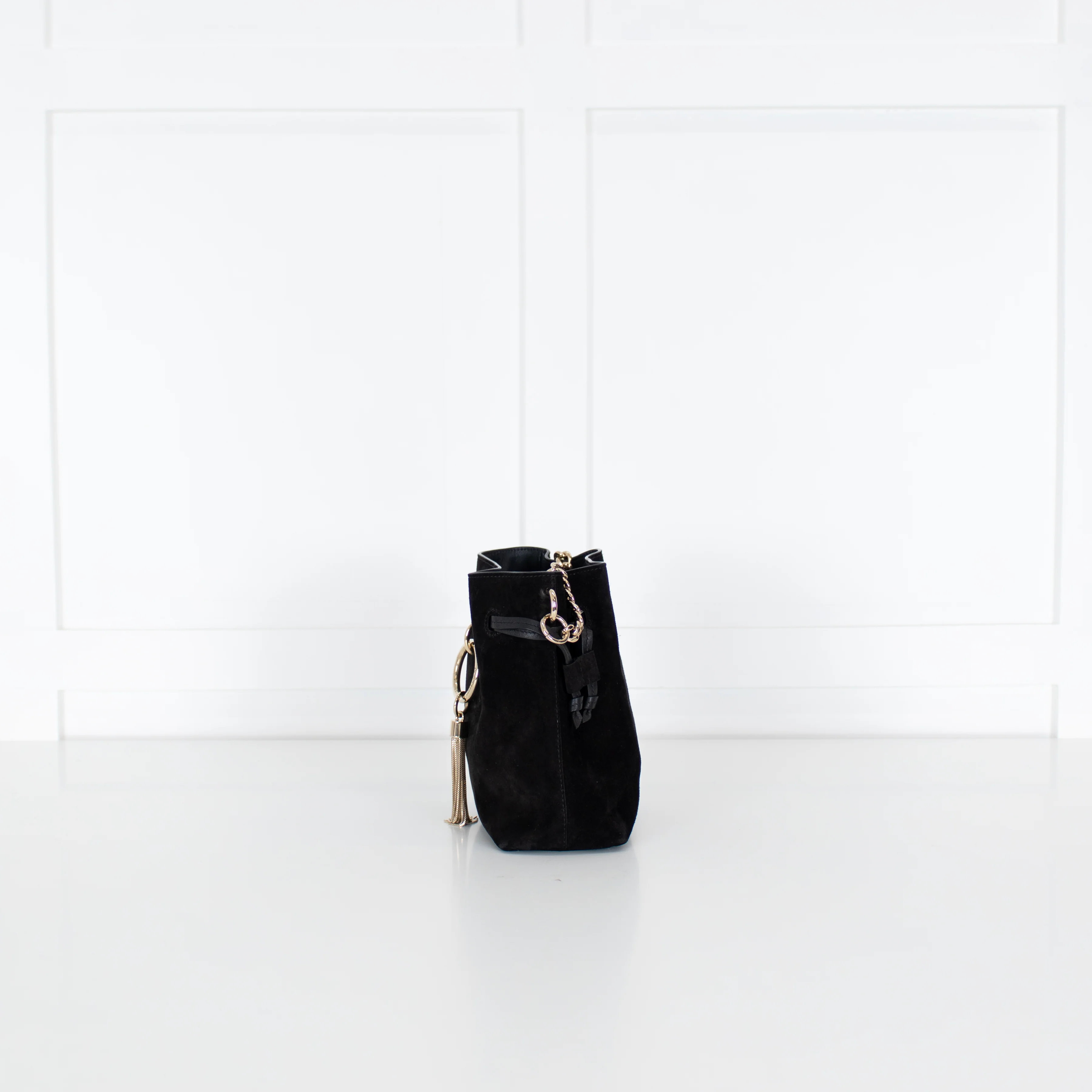 Jimmy Choo Black Suede Bucket Bag with Gold Tassel - Image 9
