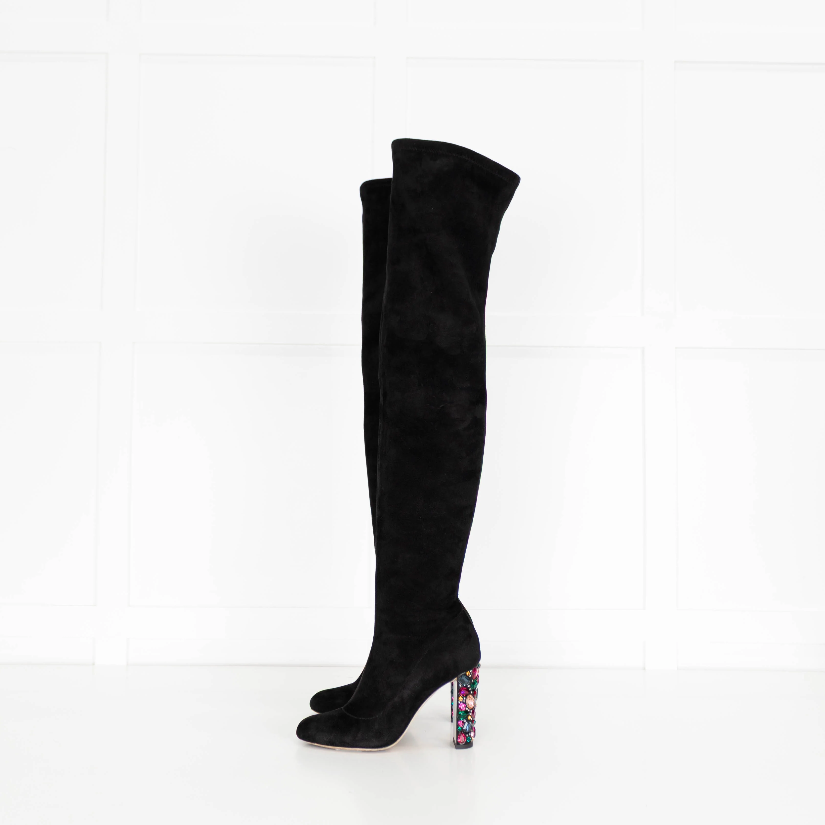 Jimmy Choo Black Suede Multi Jewelled Over The Knee Boots - Image 3