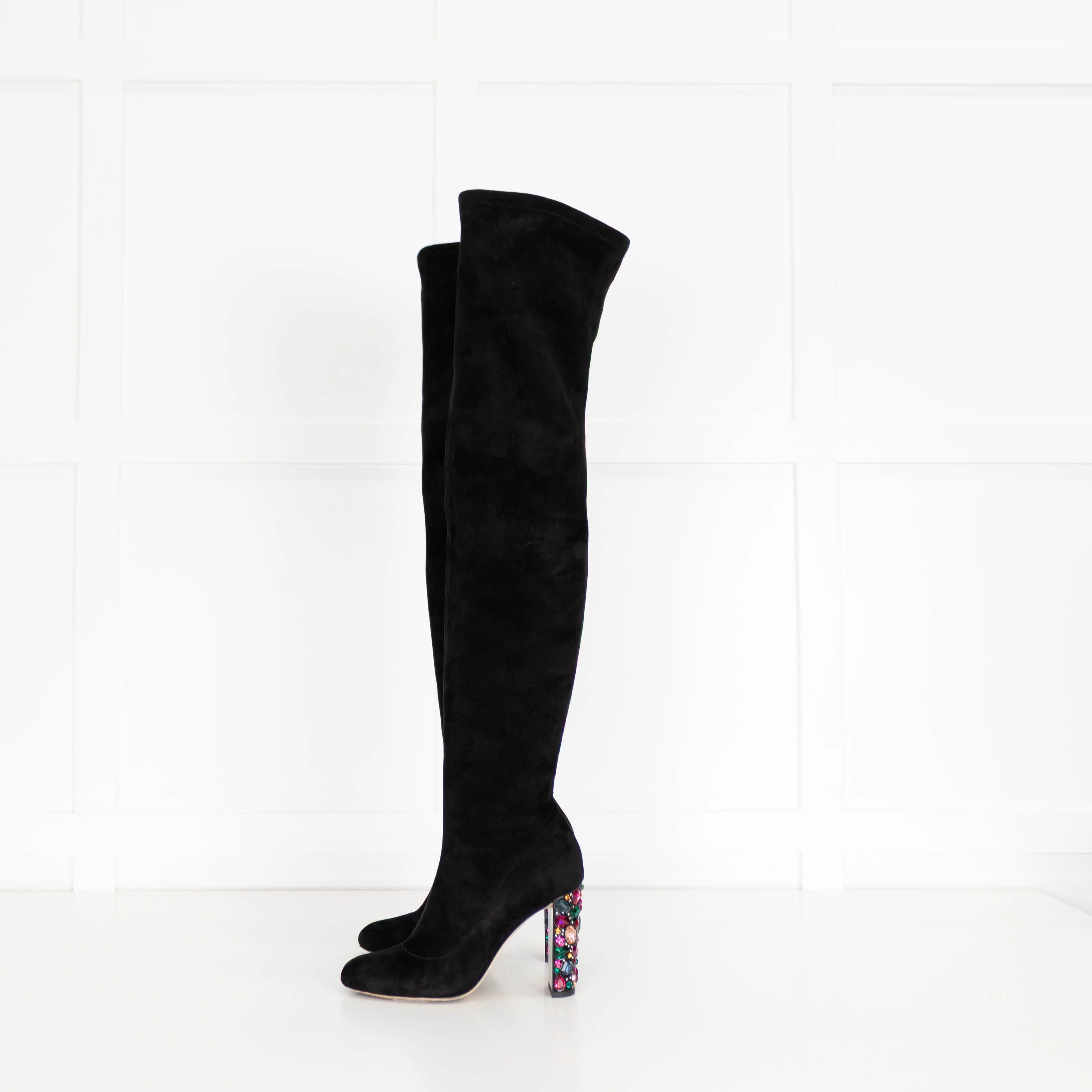 Jimmy Choo Black Suede Multi Jewelled Over The Knee Boots - Image 4