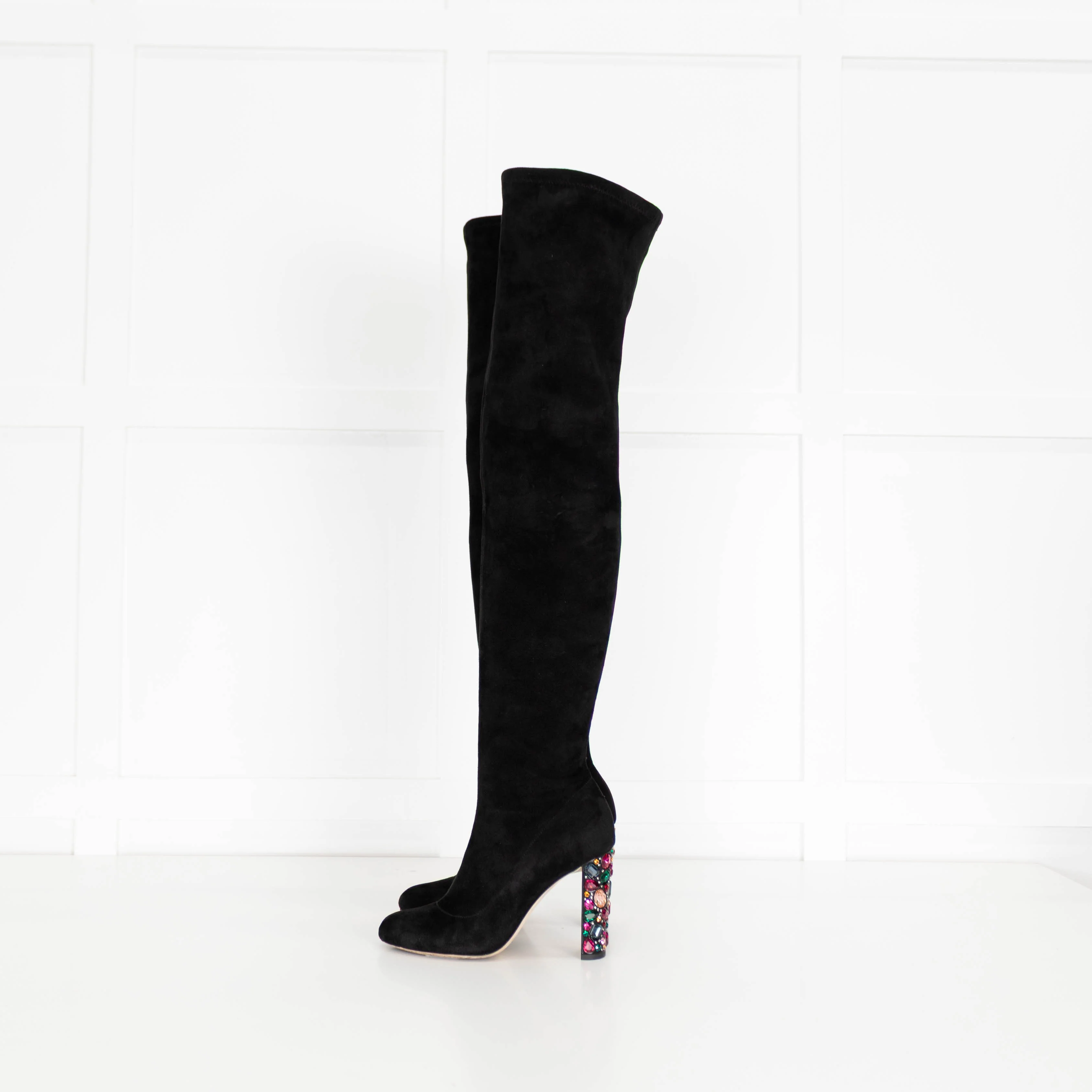 Jimmy Choo Black Suede Multi Jewelled Over The Knee Boots - Image 6