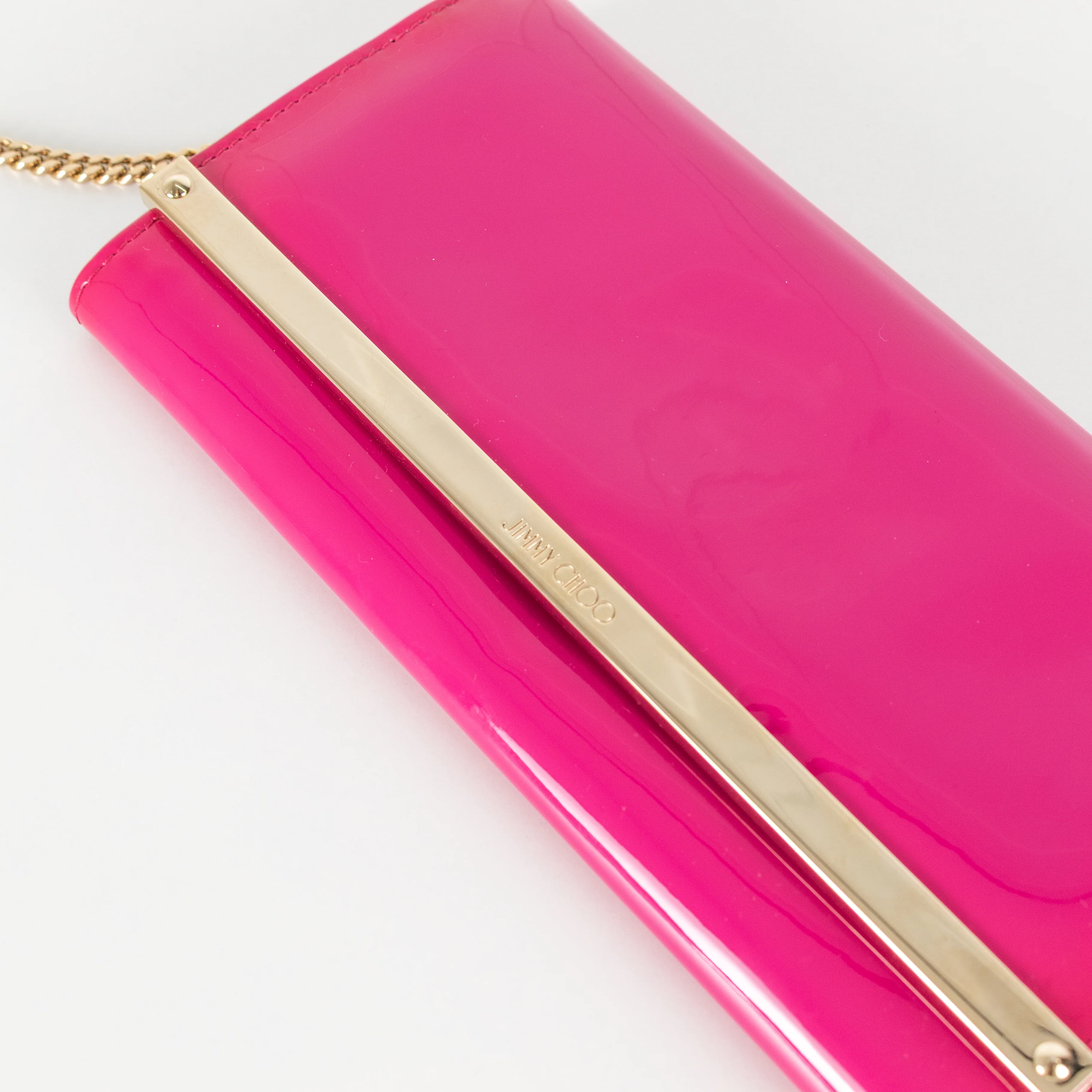 Jimmy Choo Bright Pink Milla Patent Leather Gold Chain Clutch Bag - Image 11