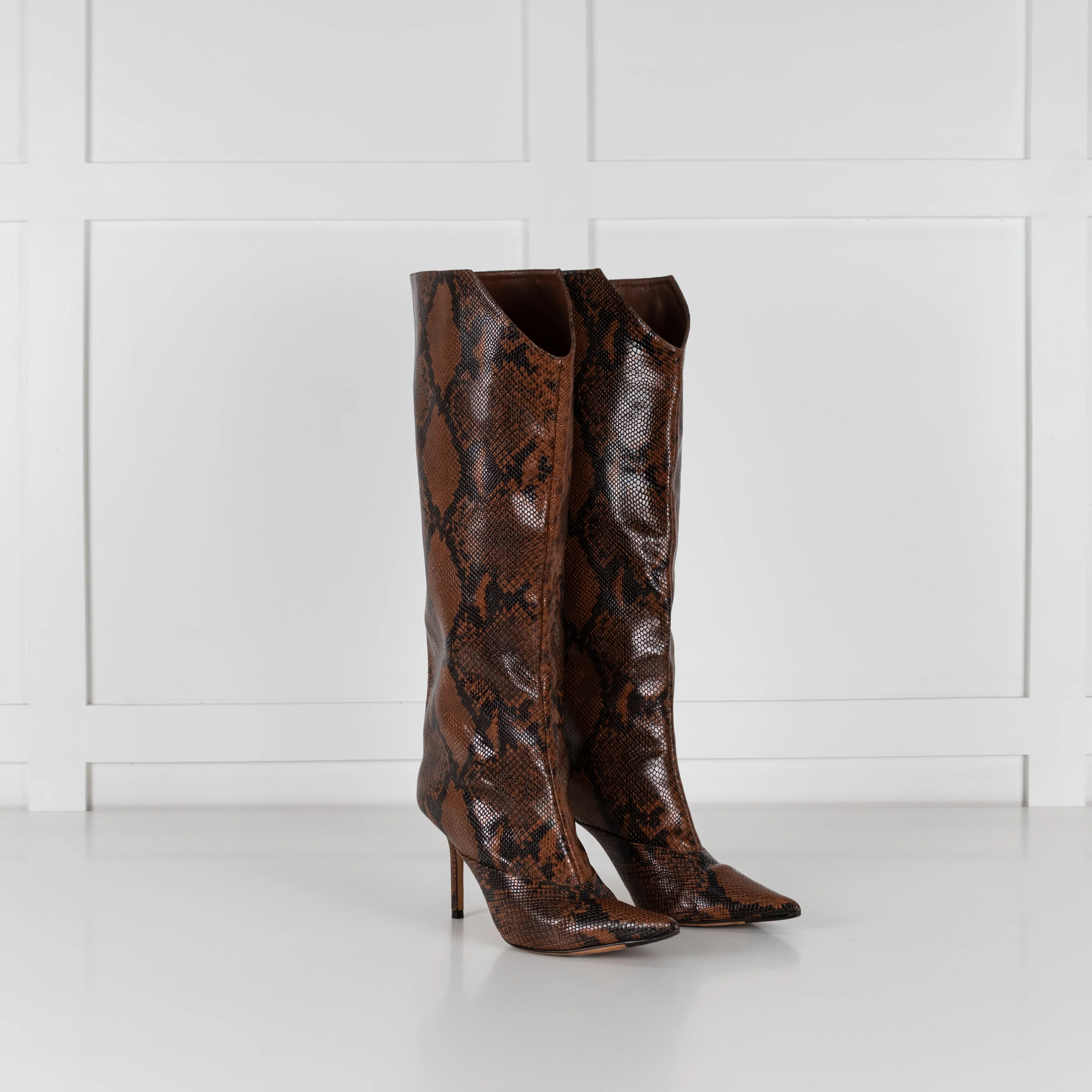 Jimmy Choo Brown Mock Snake Skin Heeled Boots - Image 6