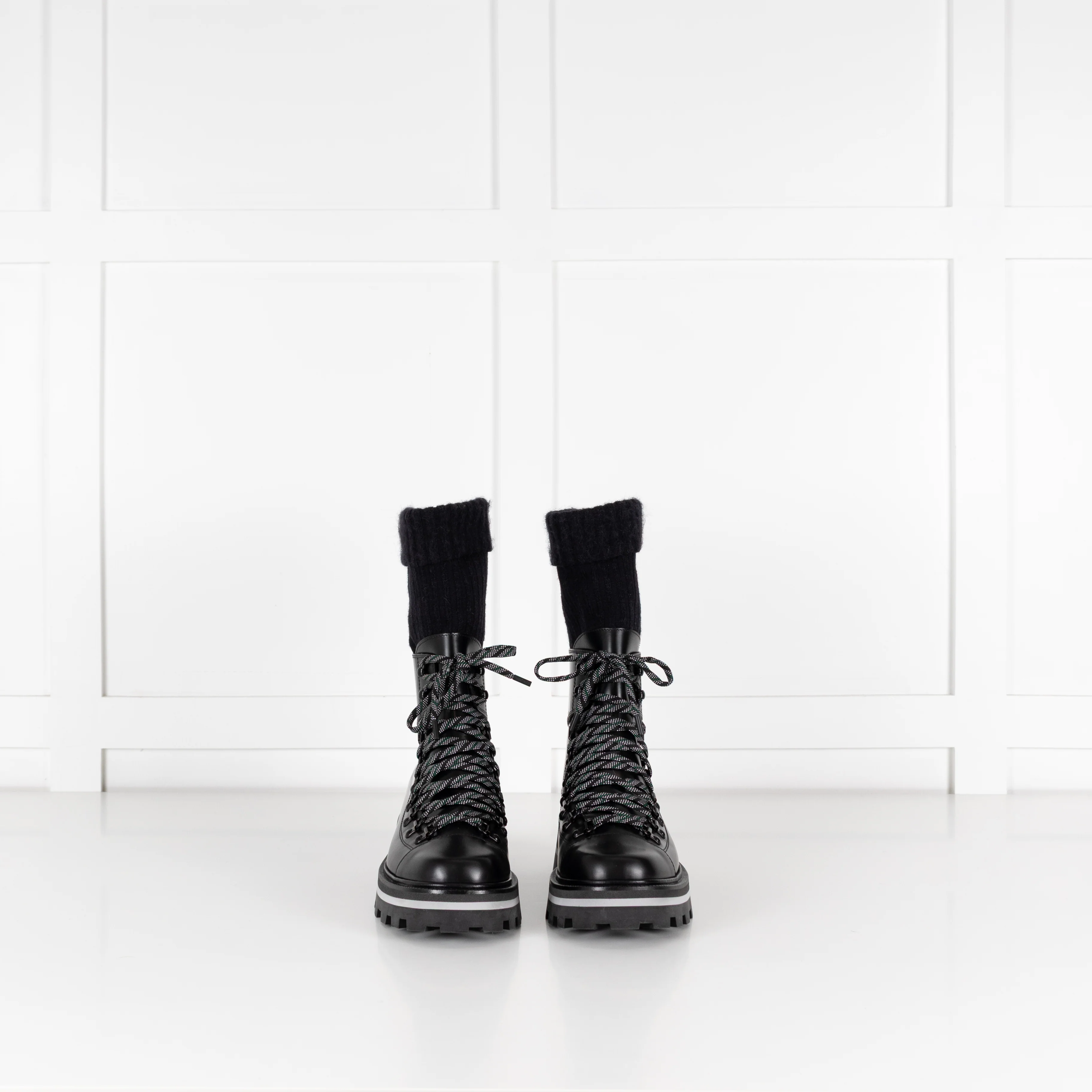 Jimmy Choo Chike Flat Black Leather & Ribbed Knit Boots - Image 3
