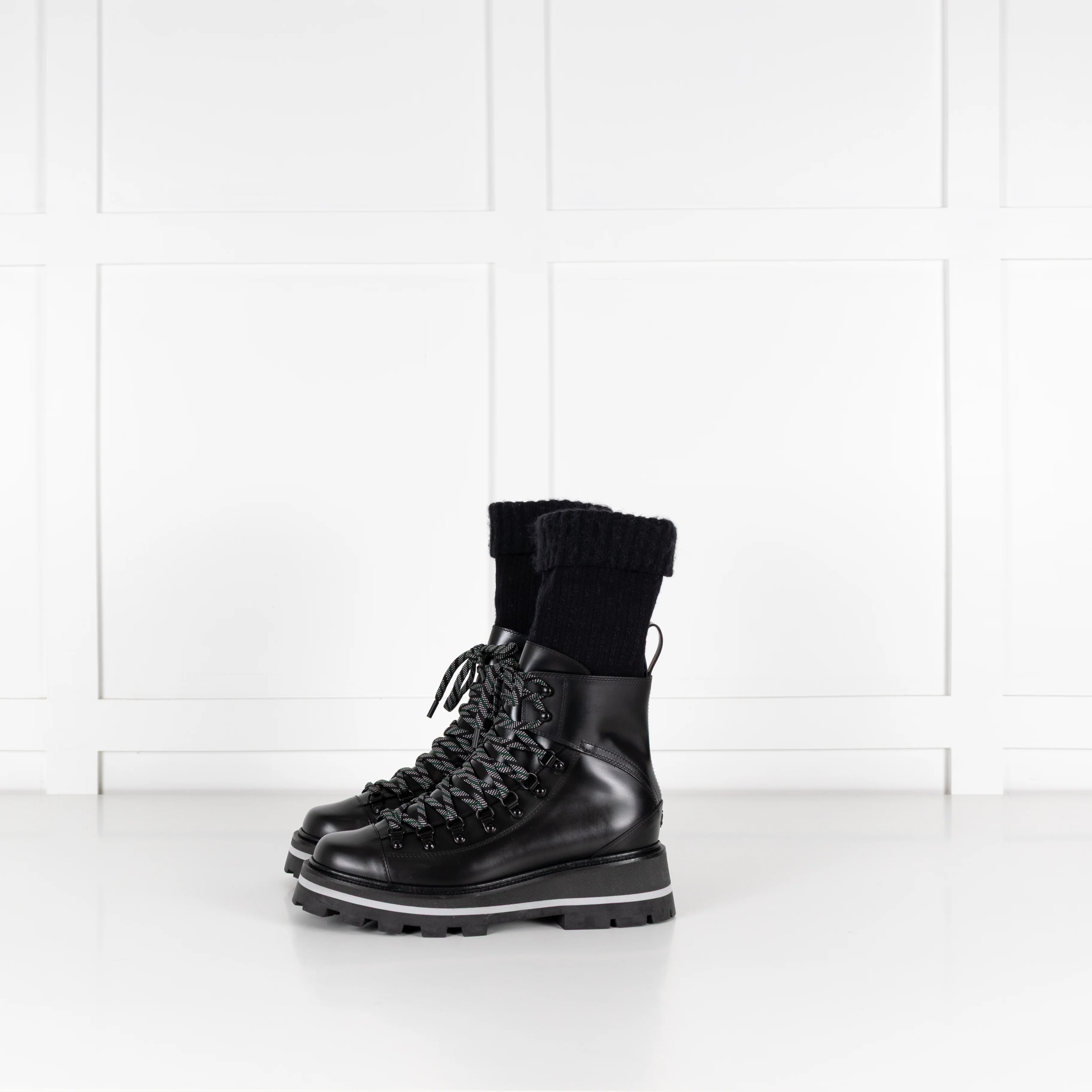 Jimmy Choo Chike Flat Black Leather & Ribbed Knit Boots - Image 4