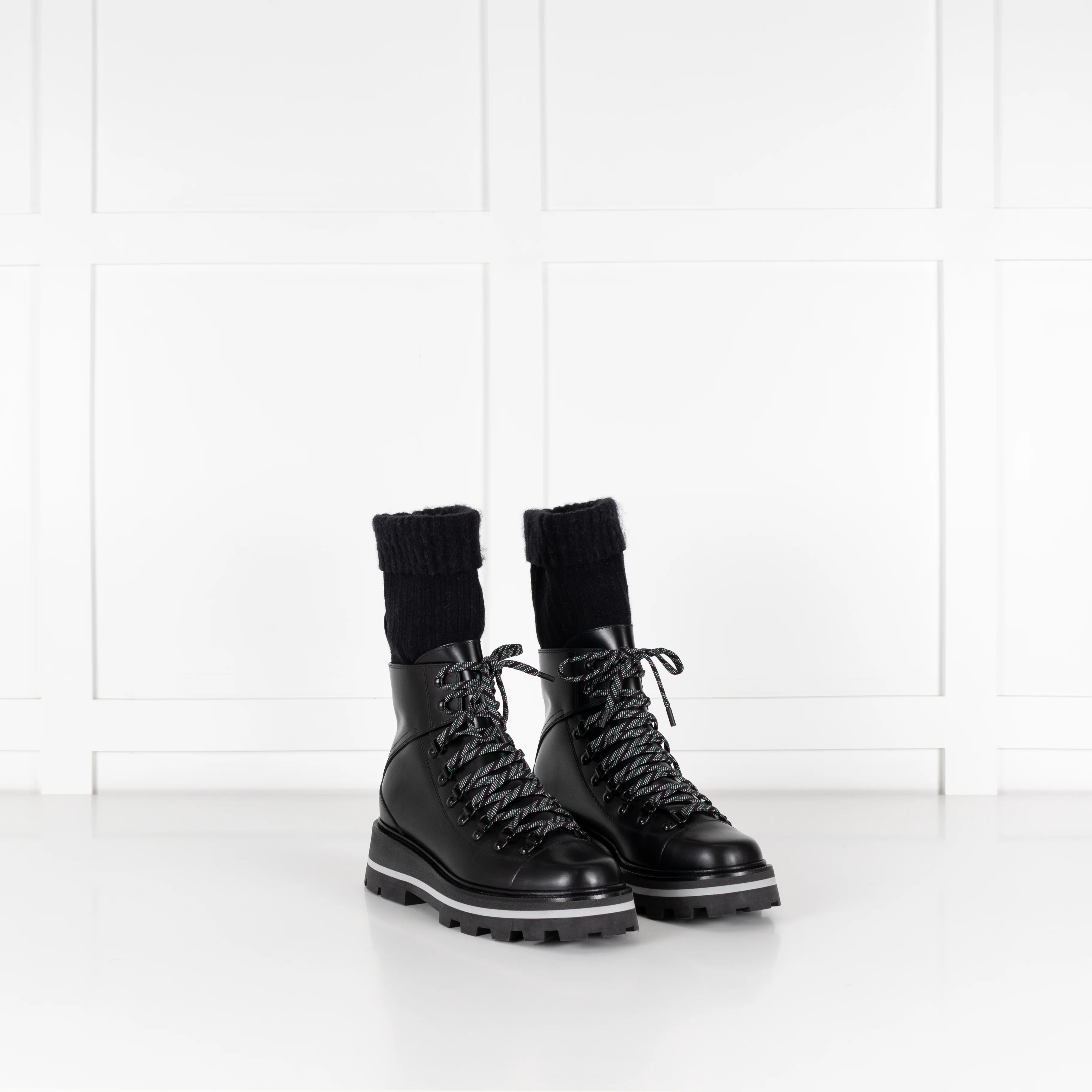 Jimmy Choo Chike Flat Black Leather & Ribbed Knit Boots - Image 7