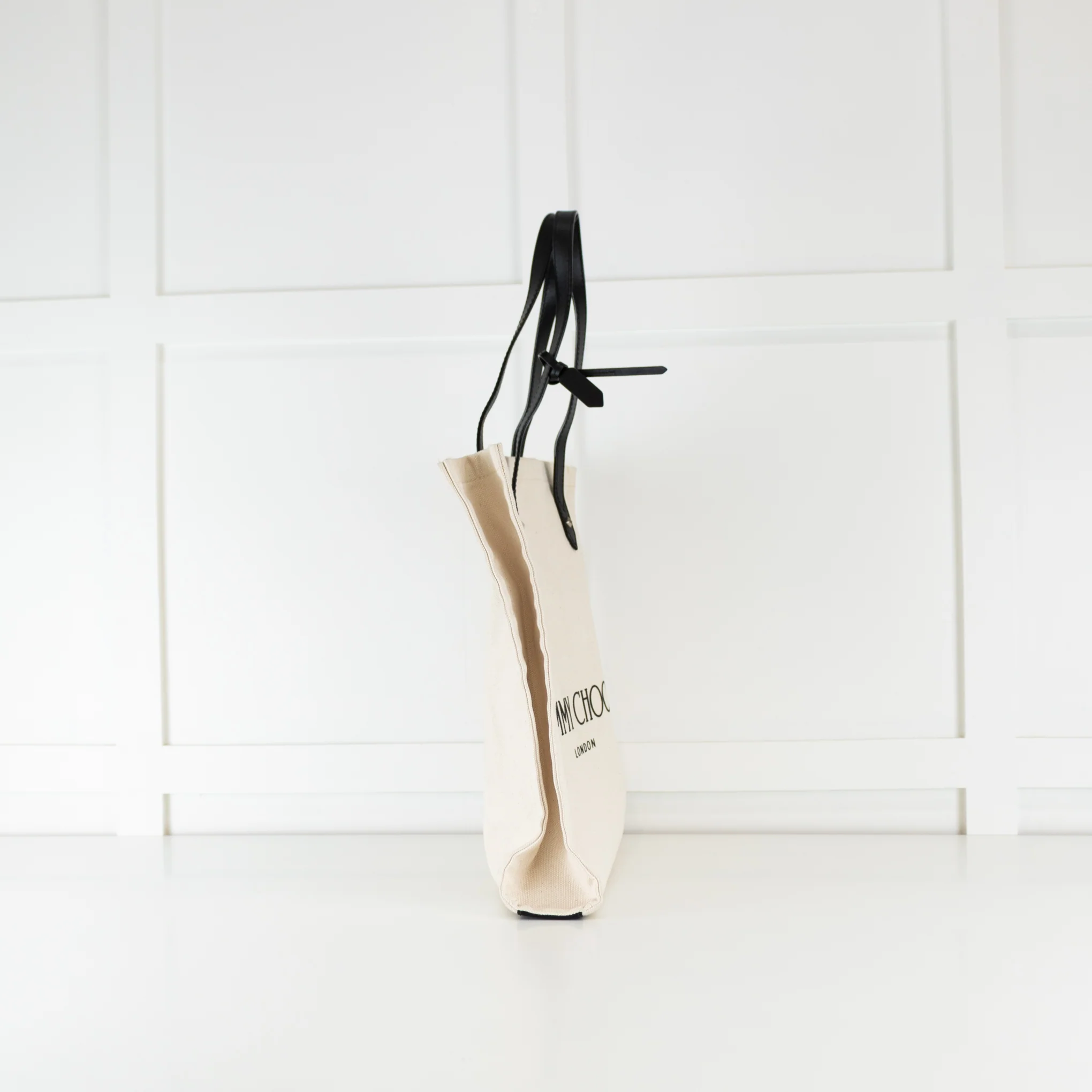 Jimmy Choo Cream Canvas Black Leather Handle Tote Bag - Image 5