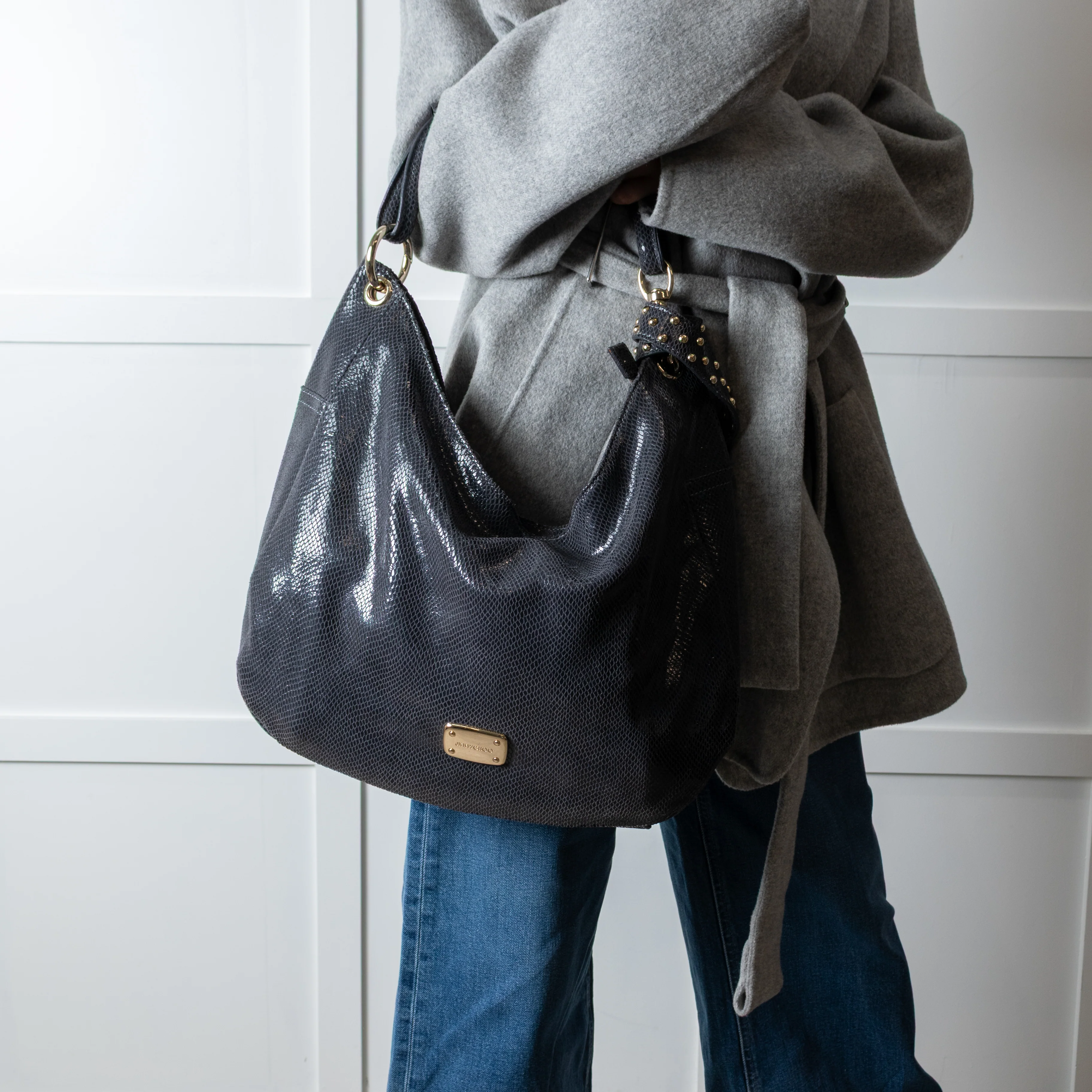 Jimmy Choo Grey Embossed Leather Bag - Image 4