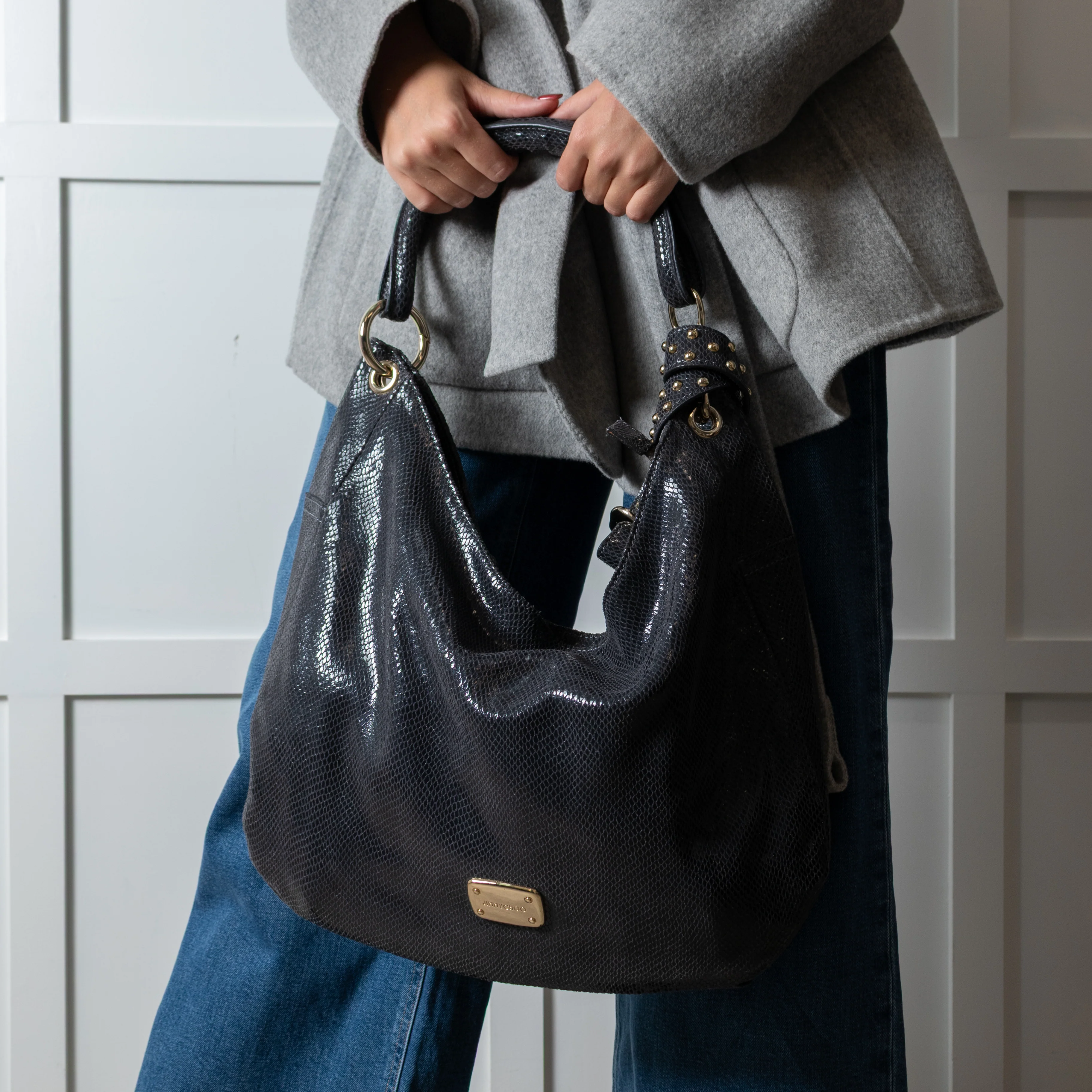 Jimmy Choo Grey Embossed Leather Bag - Image 7