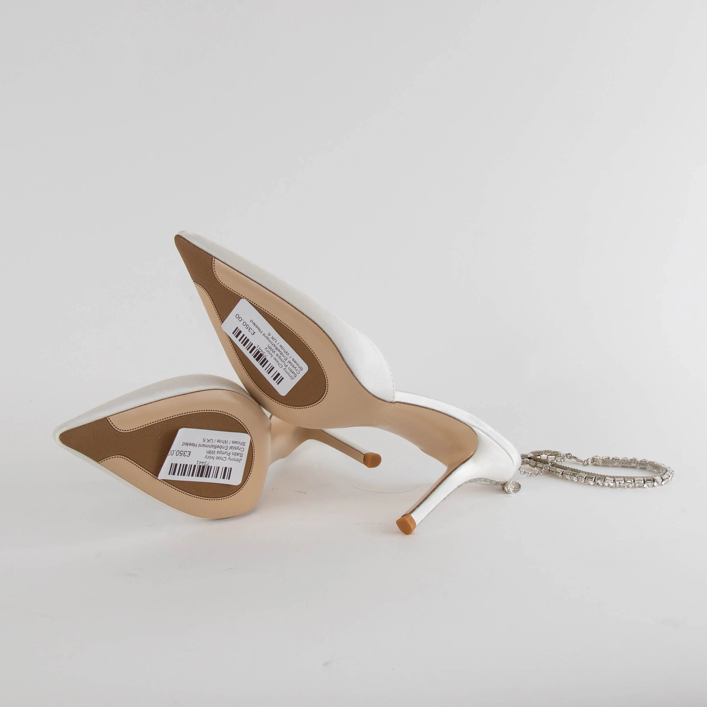 Jimmy Choo Ivory Satin Pumps With Crystal Embellishment Heeled Shoes - Image 5