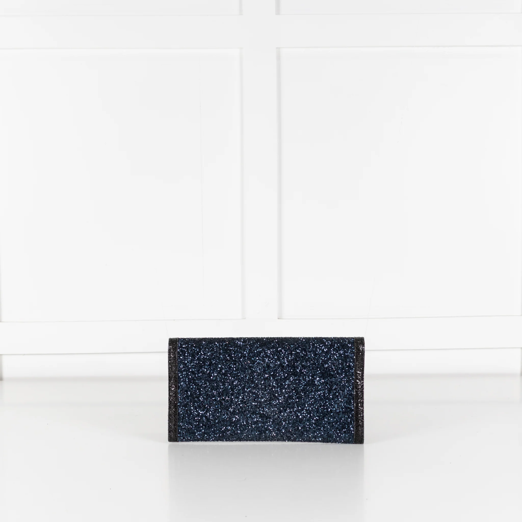 Jimmy Choo Navy Blue Glitter Black Leather Trim Clutch Bag - Image 3