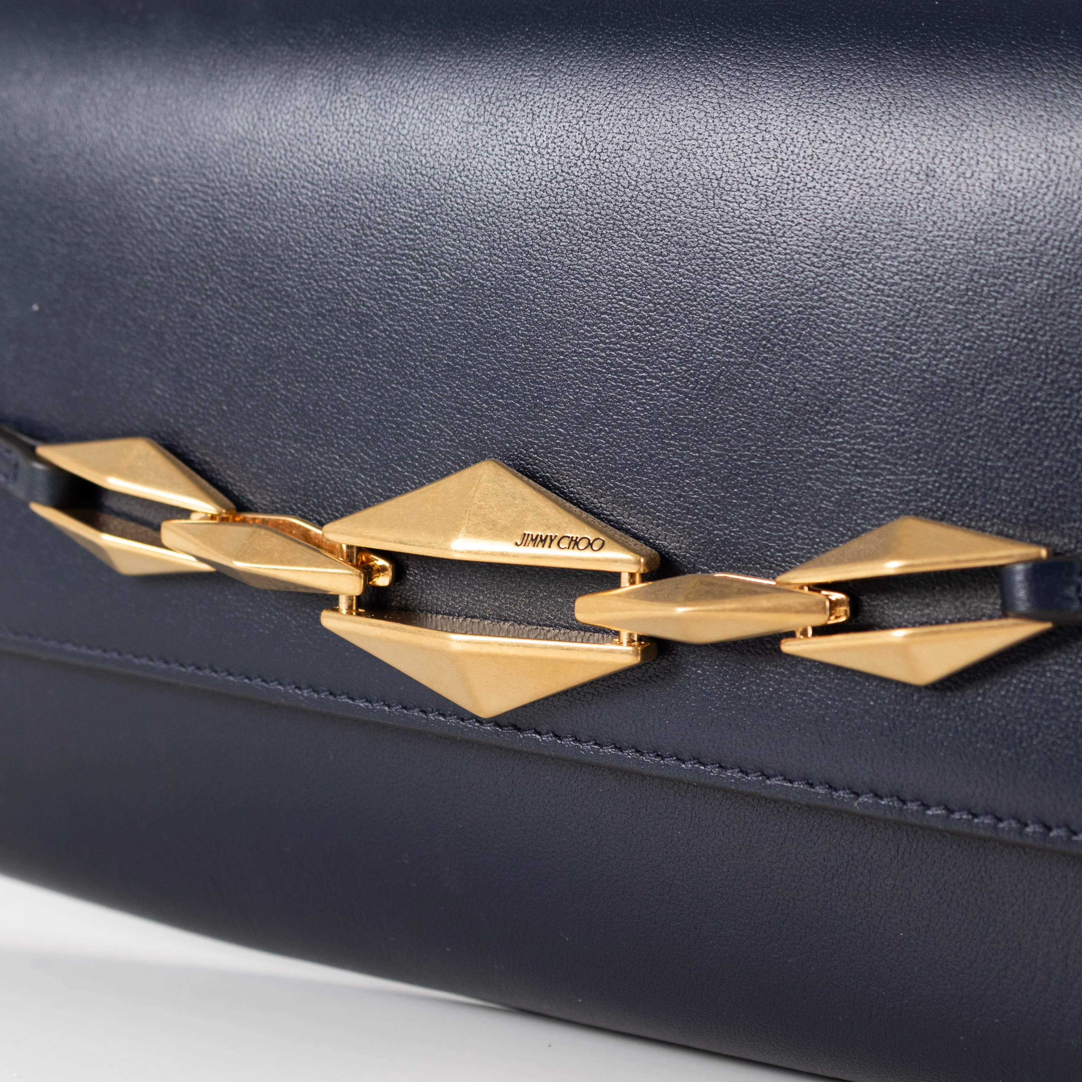 Jimmy Choo Navy Shoulder Bag with Geometric Chain - Image 10