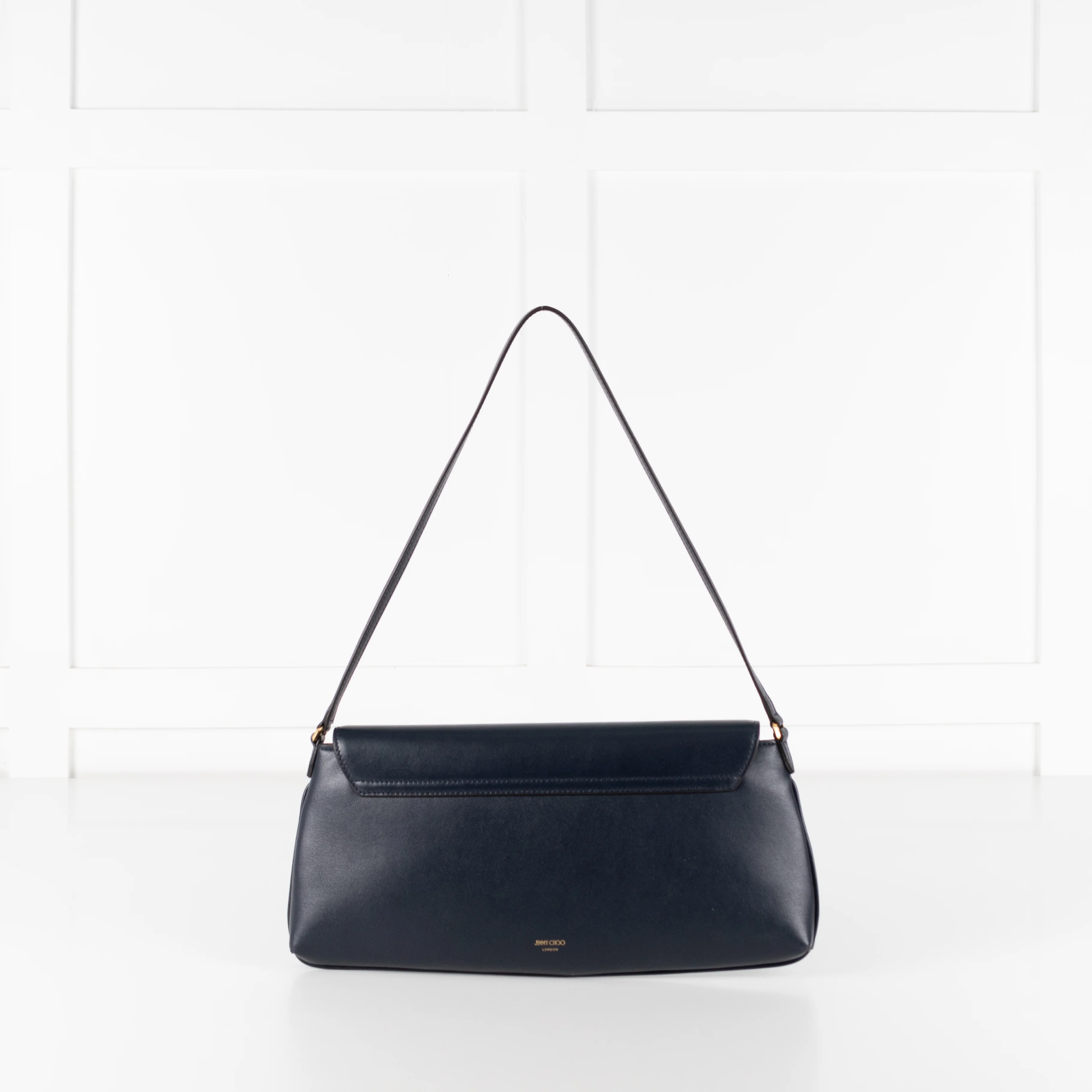Jimmy Choo Navy Shoulder Bag with Geometric Chain - Image 5