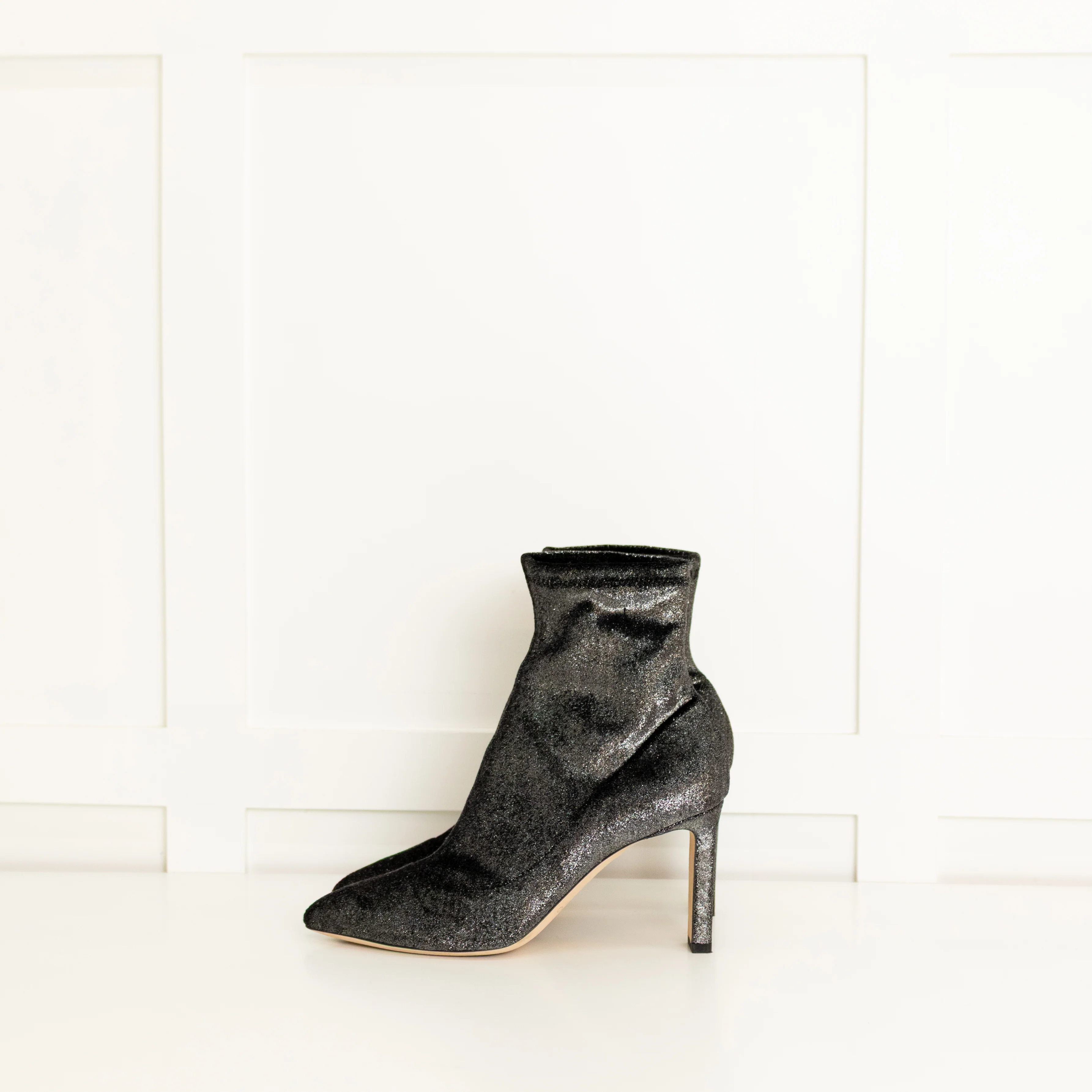 Jimmy Choo Silver Stretch Fabric Heeled Ankle Boots - Image 3