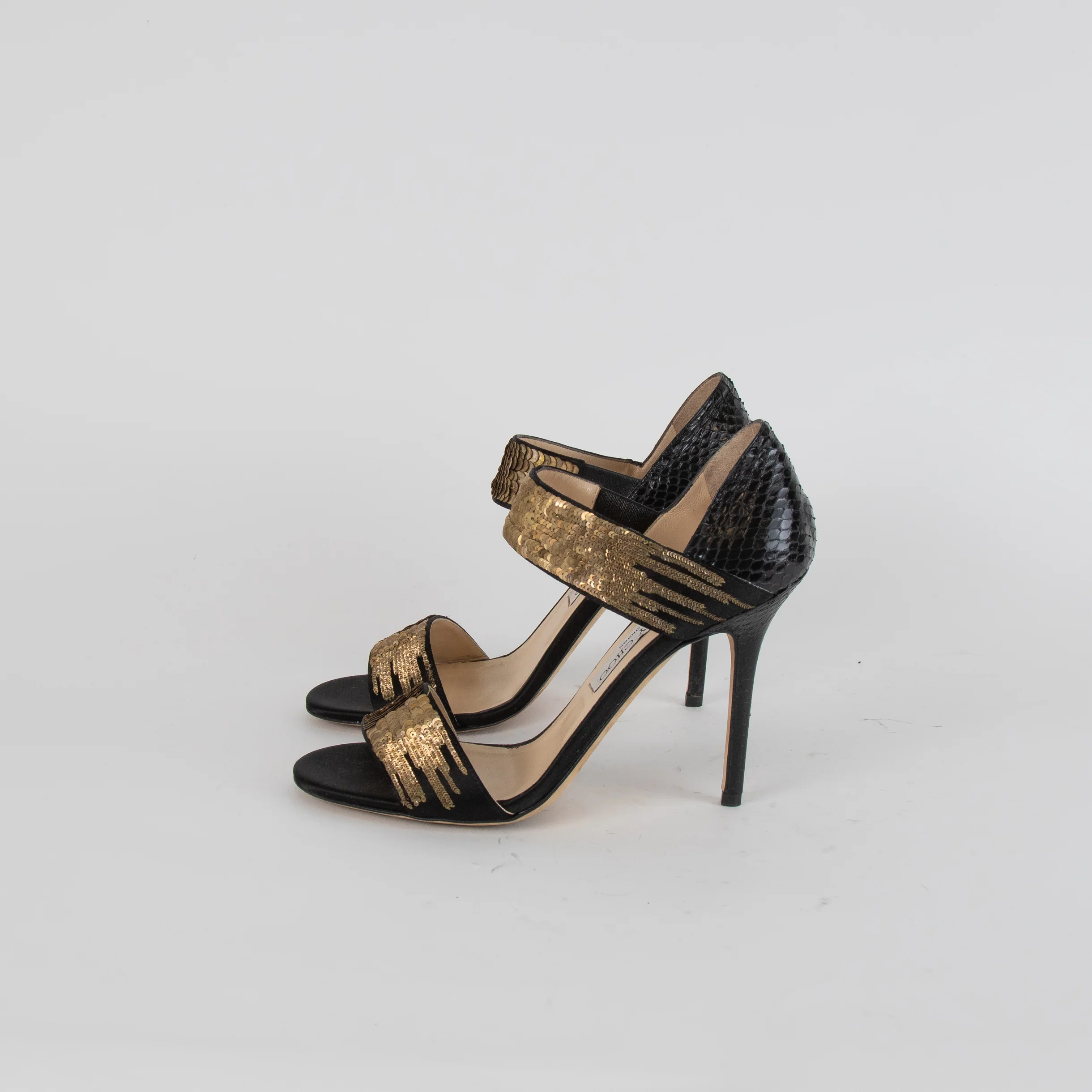 Jimmy Choo Tallow Black And Gold Sequin Sandal - Image 4