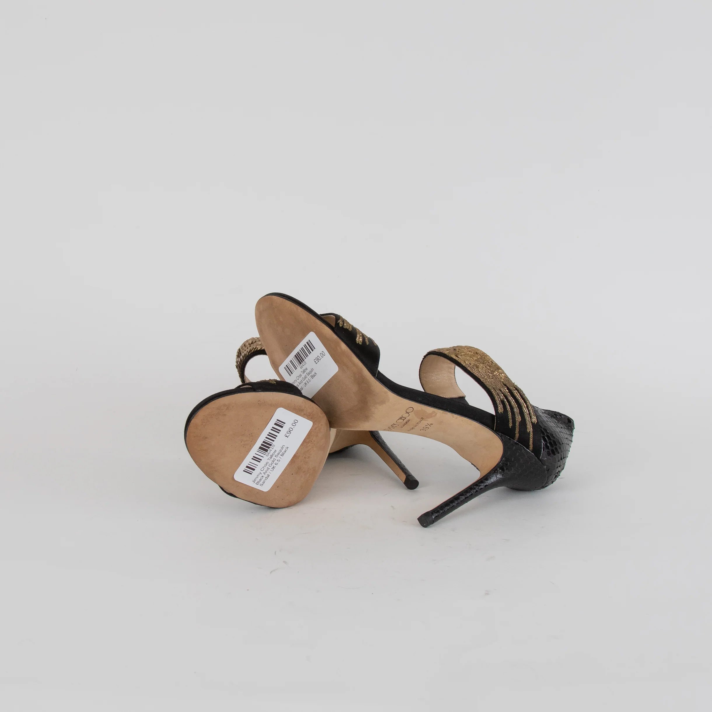 Jimmy Choo Tallow Black And Gold Sequin Sandal - Image 7