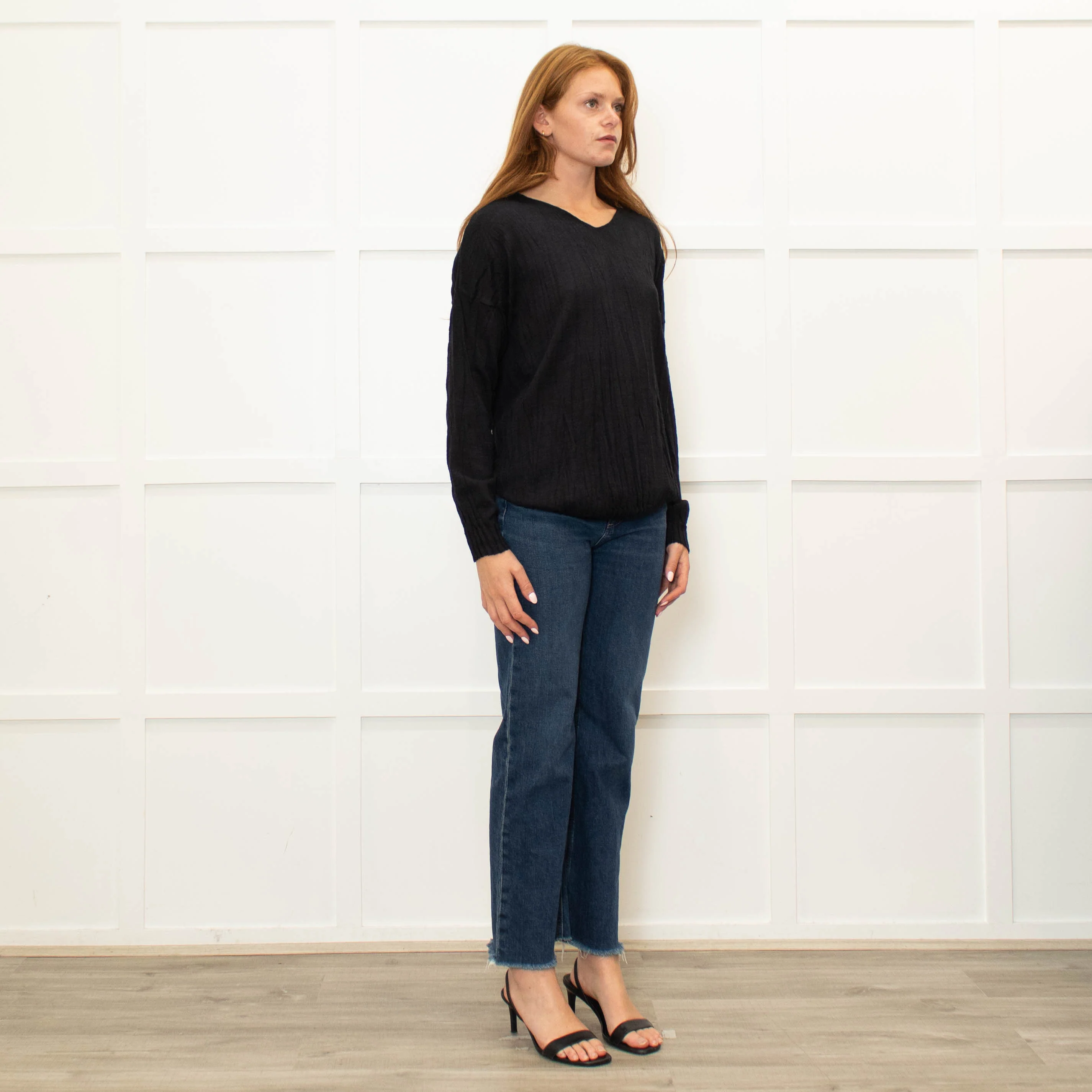 J'M Design Navy Fine Wool Blend Crinkled Sweater - Image 7
