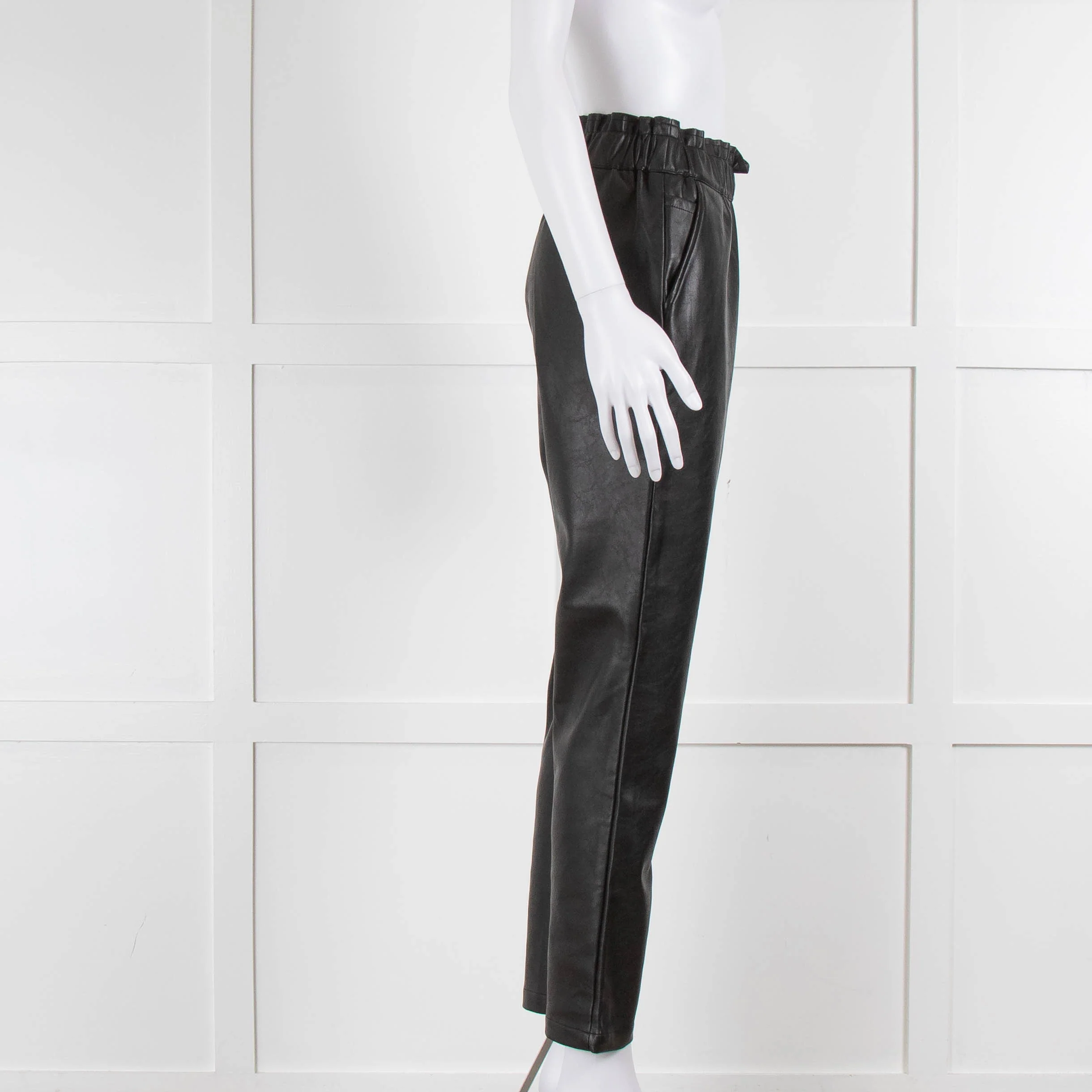 Joe's Black Faux Leather Straight Leg Ruched Waist Trousers - Image 2