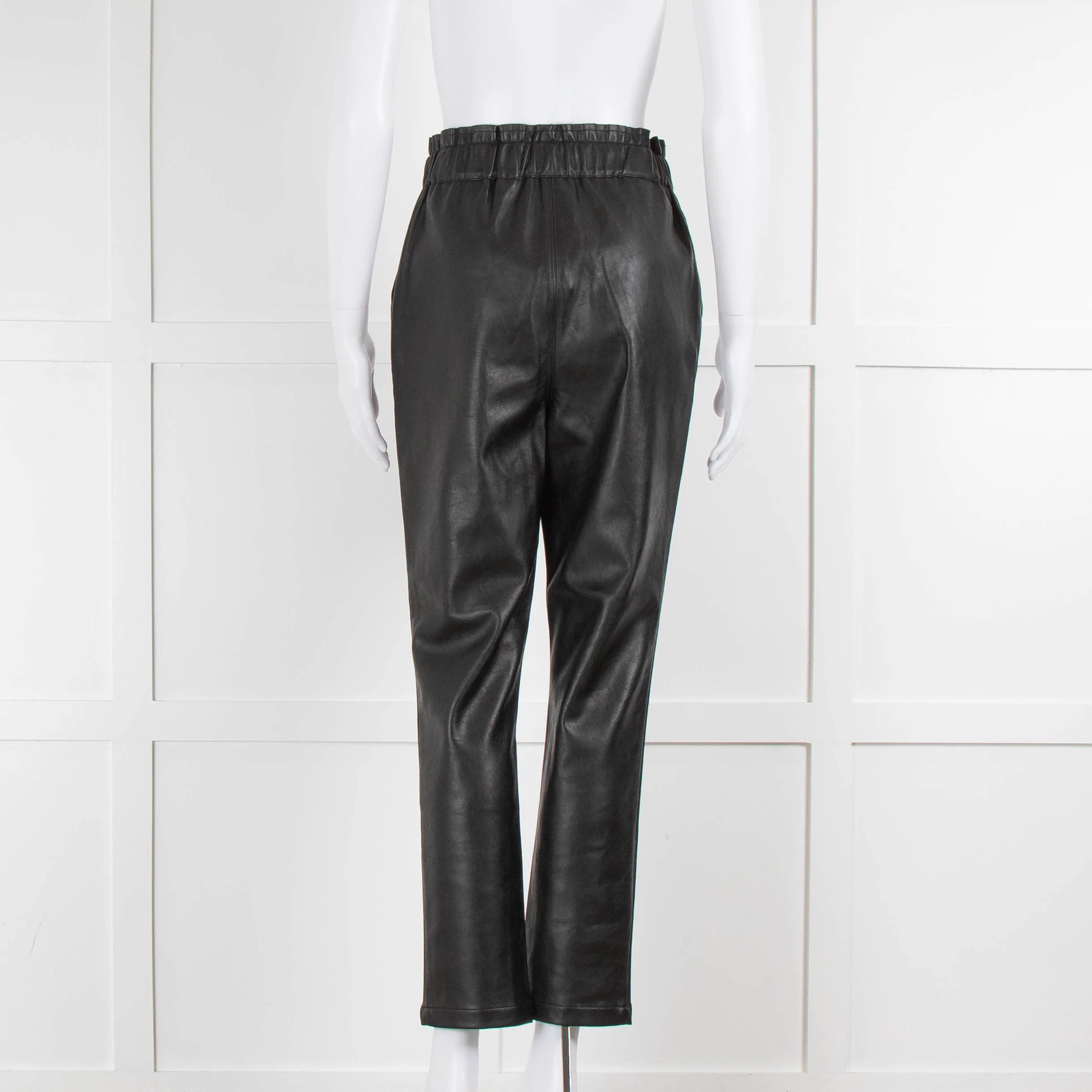 Joe's Black Faux Leather Straight Leg Ruched Waist Trousers - Image 3