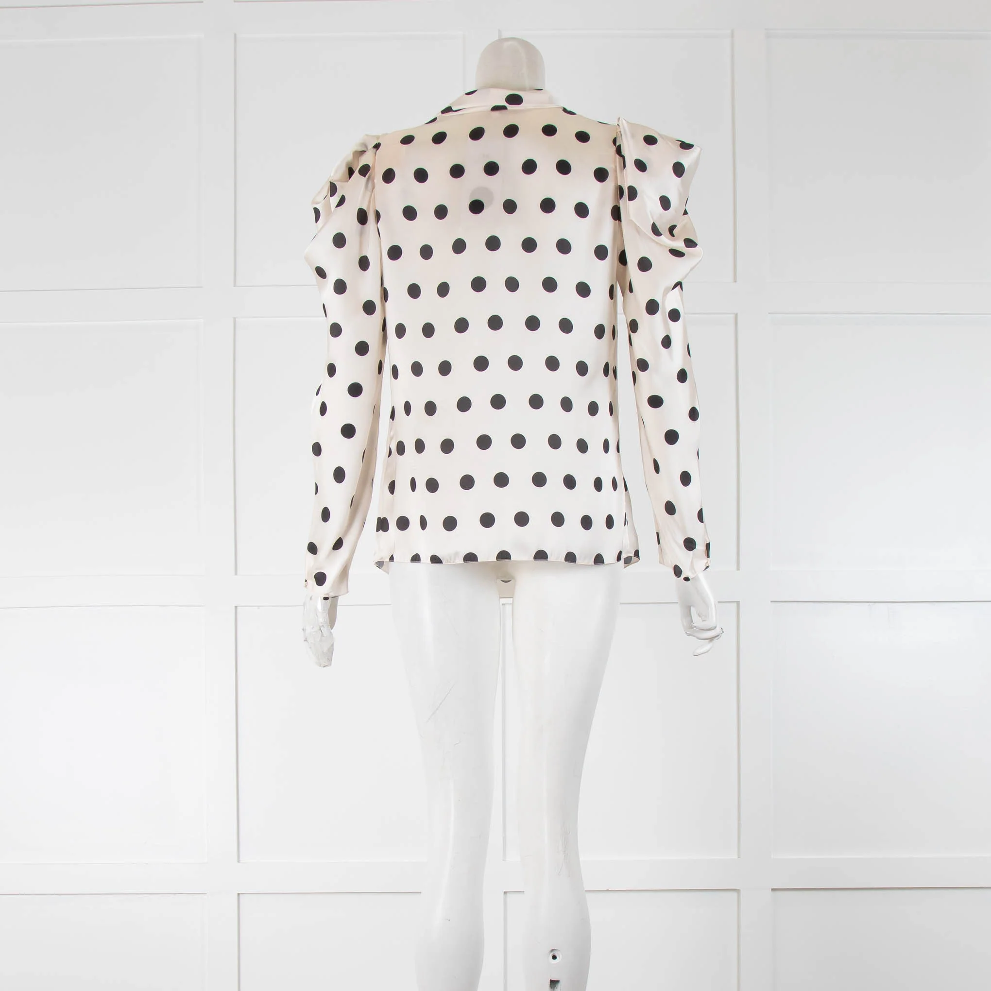 Johanna Ortiz Cream Black Polka Dot Tie Neck Blouse - Image 3