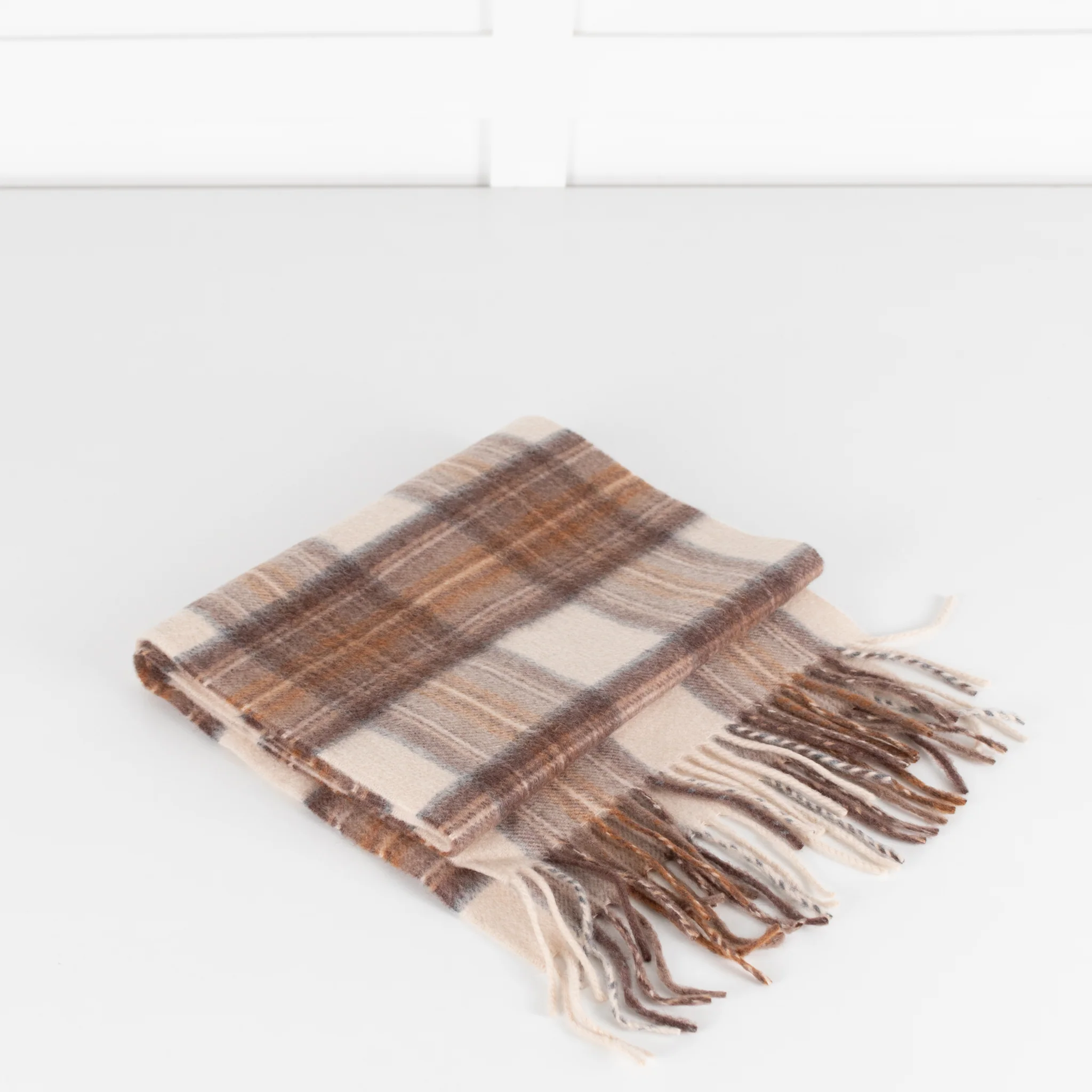 Johnstons of Elgin Brown Check Cashmere Scarf - Image 2