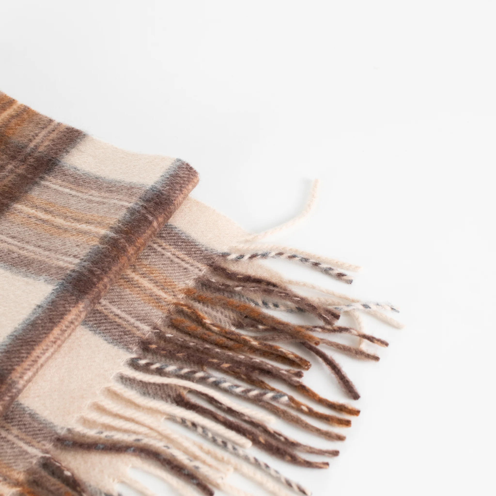 Johnstons of Elgin Brown Check Cashmere Scarf - Image 4