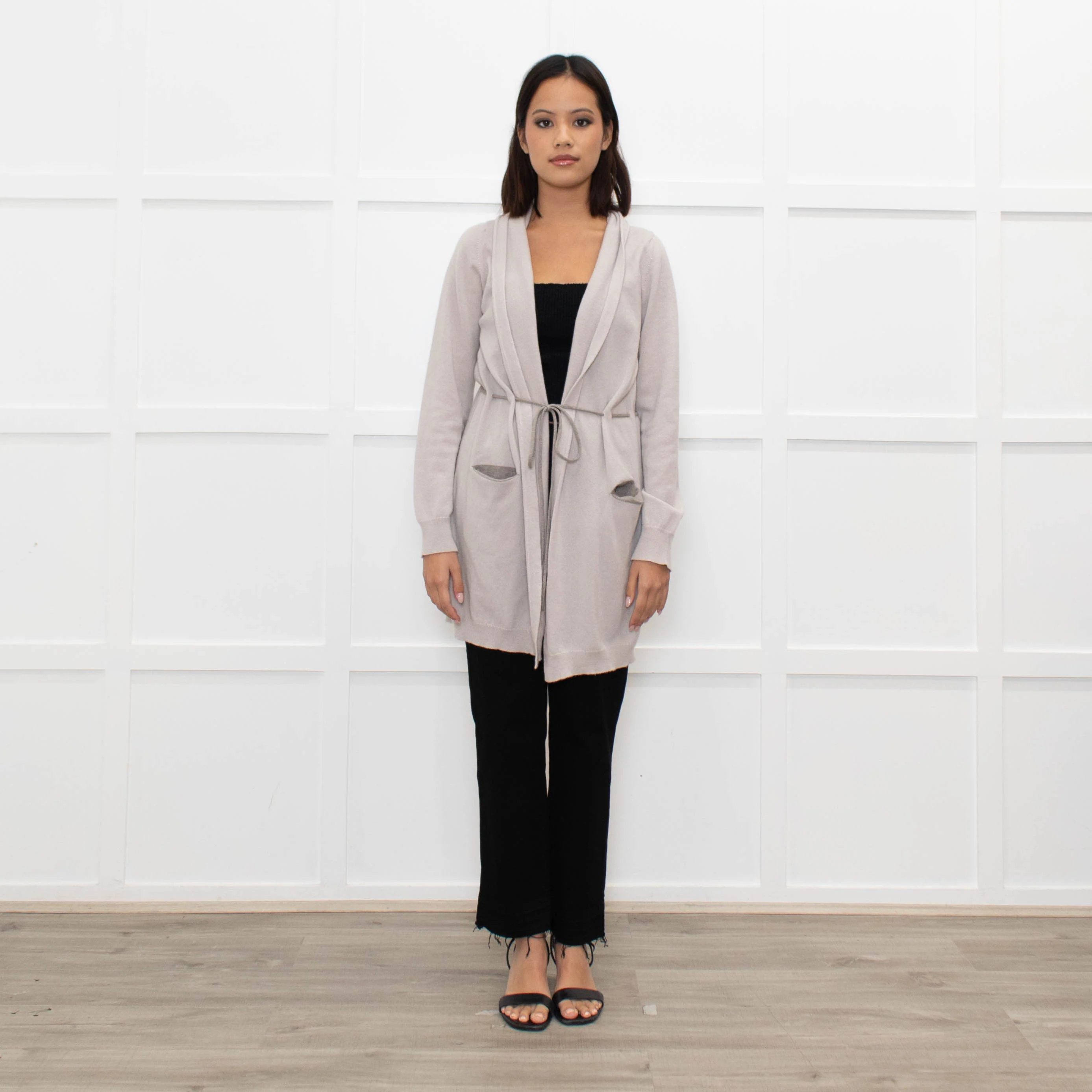 Johnstons Of Elgin Taupe Cashmere Belted Long Cardigan