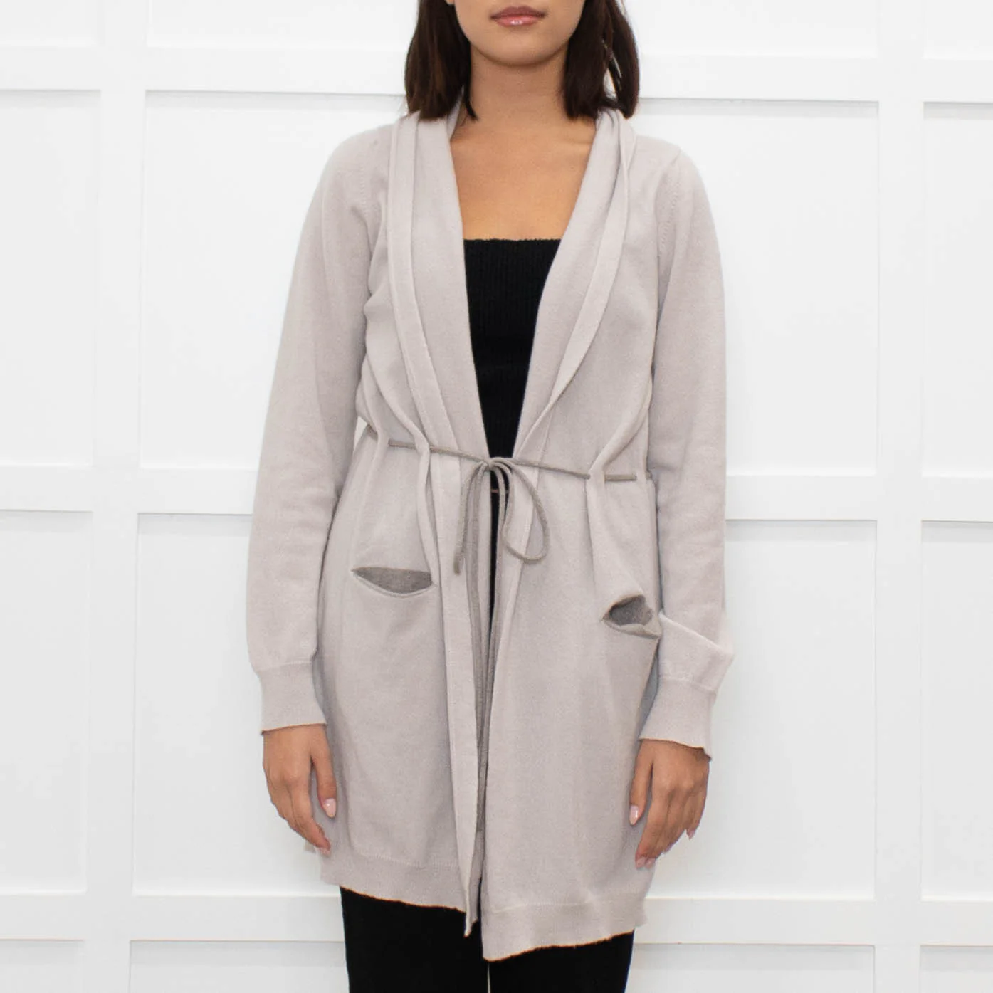 Johnstons Of Elgin Taupe Cashmere Belted Long Cardigan - Image 2