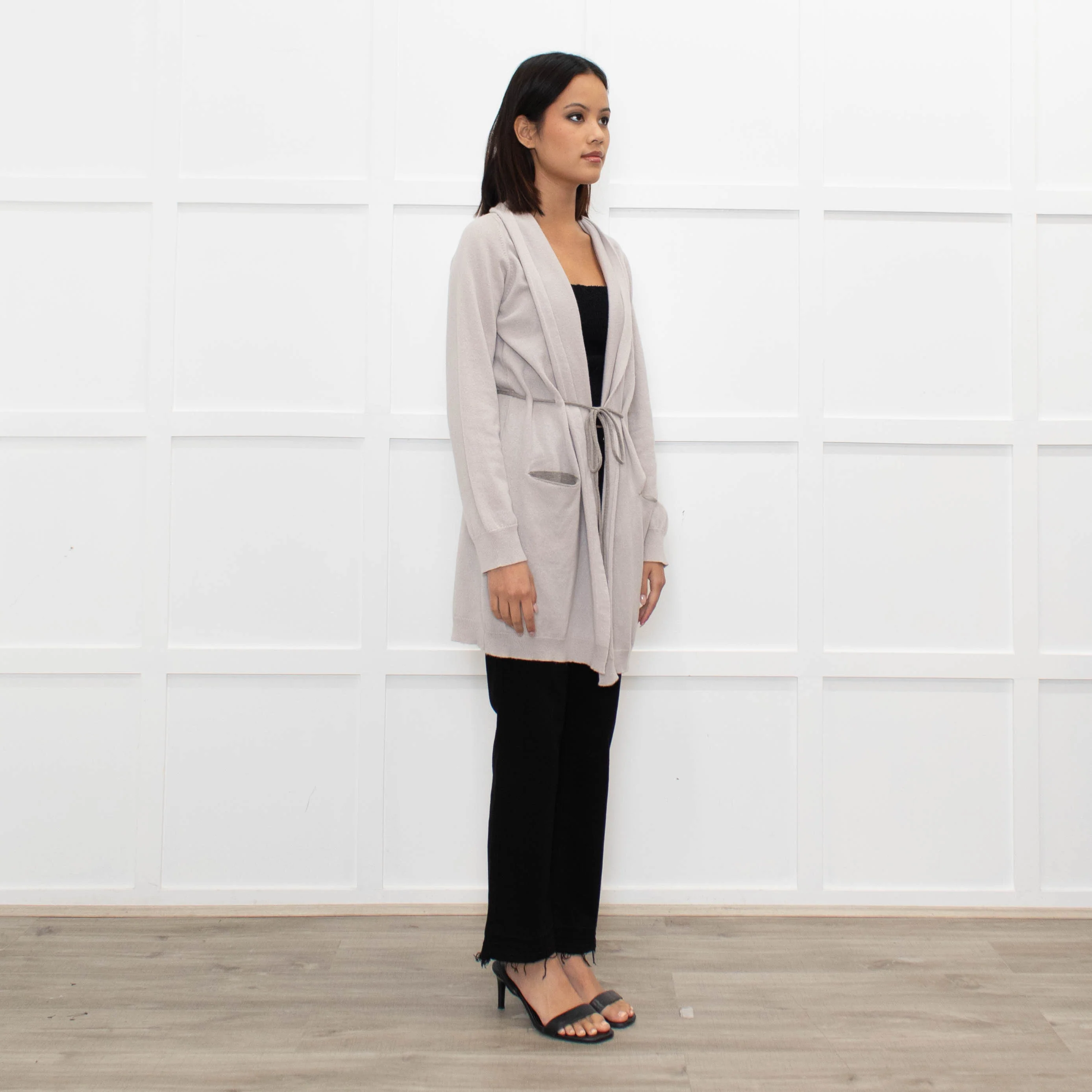 Johnstons Of Elgin Taupe Cashmere Belted Long Cardigan - Image 3