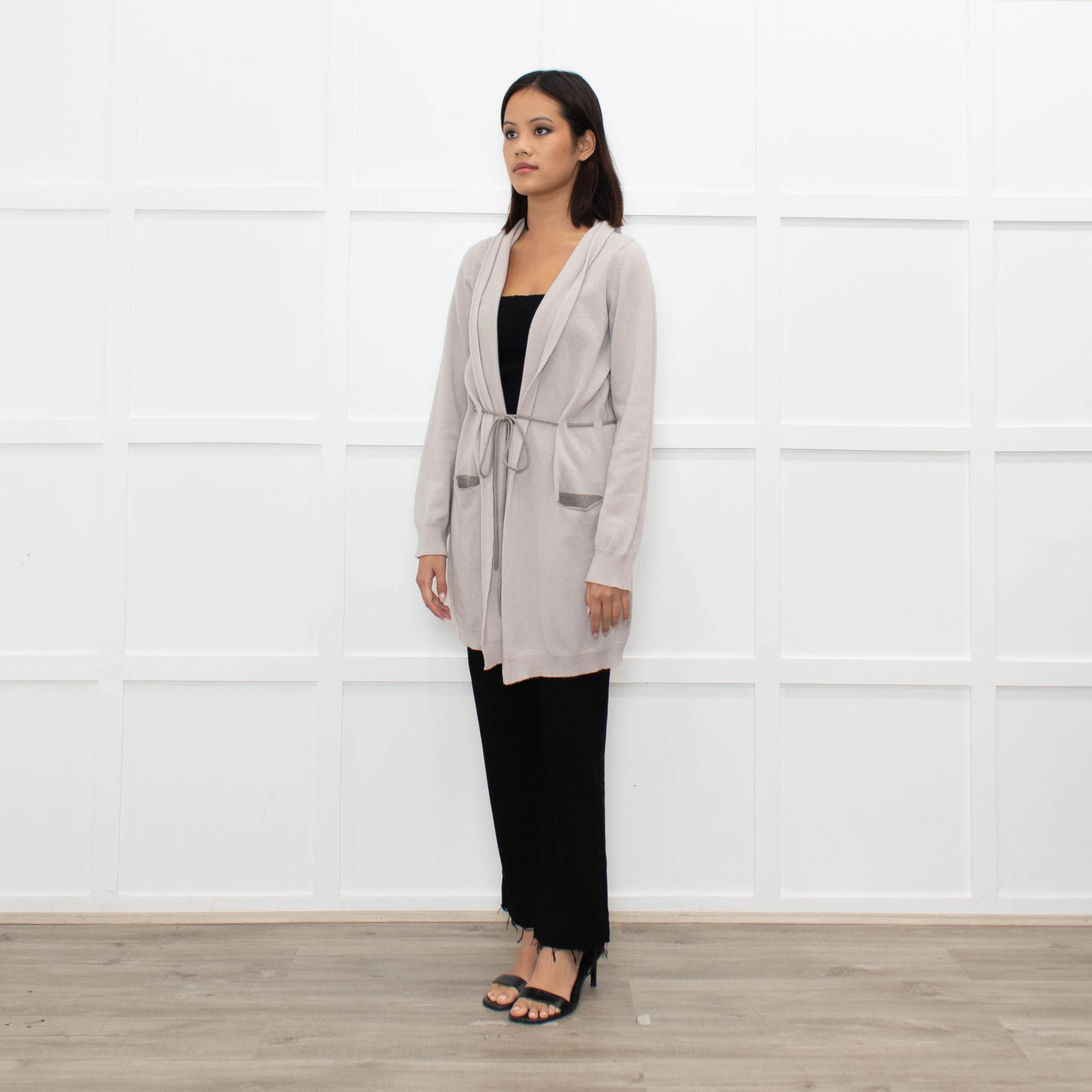 Johnstons Of Elgin Taupe Cashmere Belted Long Cardigan - Image 7