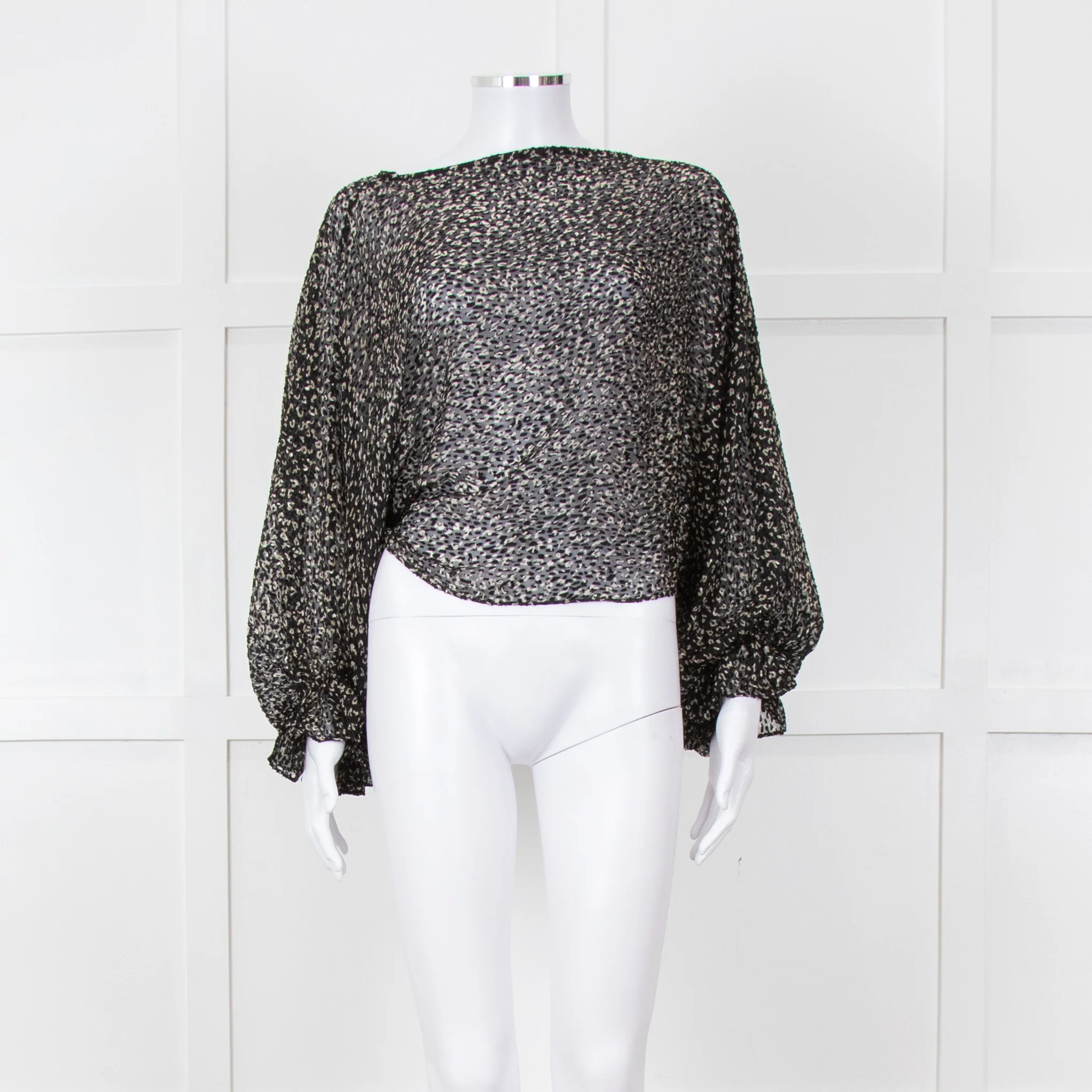 Joie Black Beige Animal Print Baggy Sleeves Top