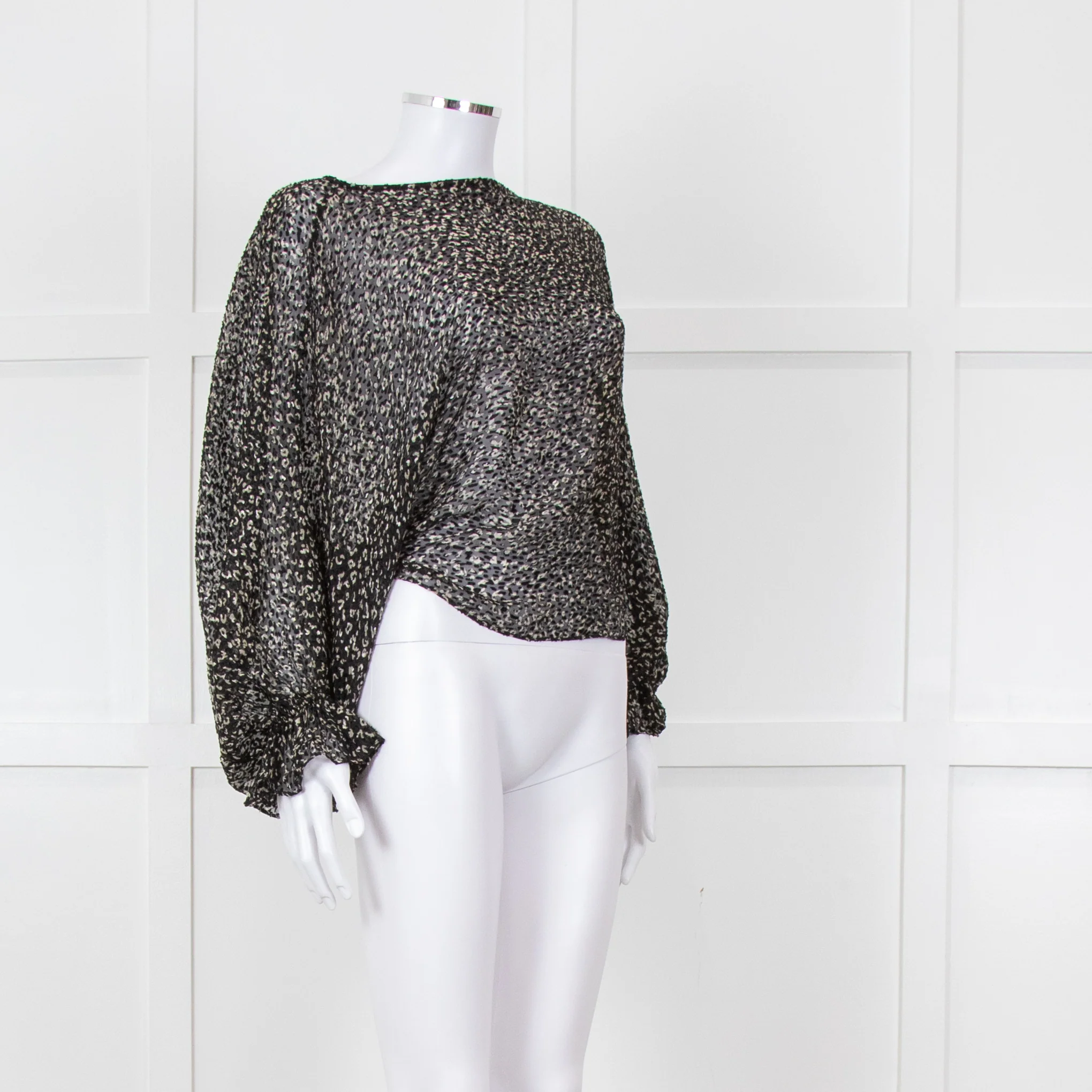 Joie Black Beige Animal Print Baggy Sleeves Top - Image 2