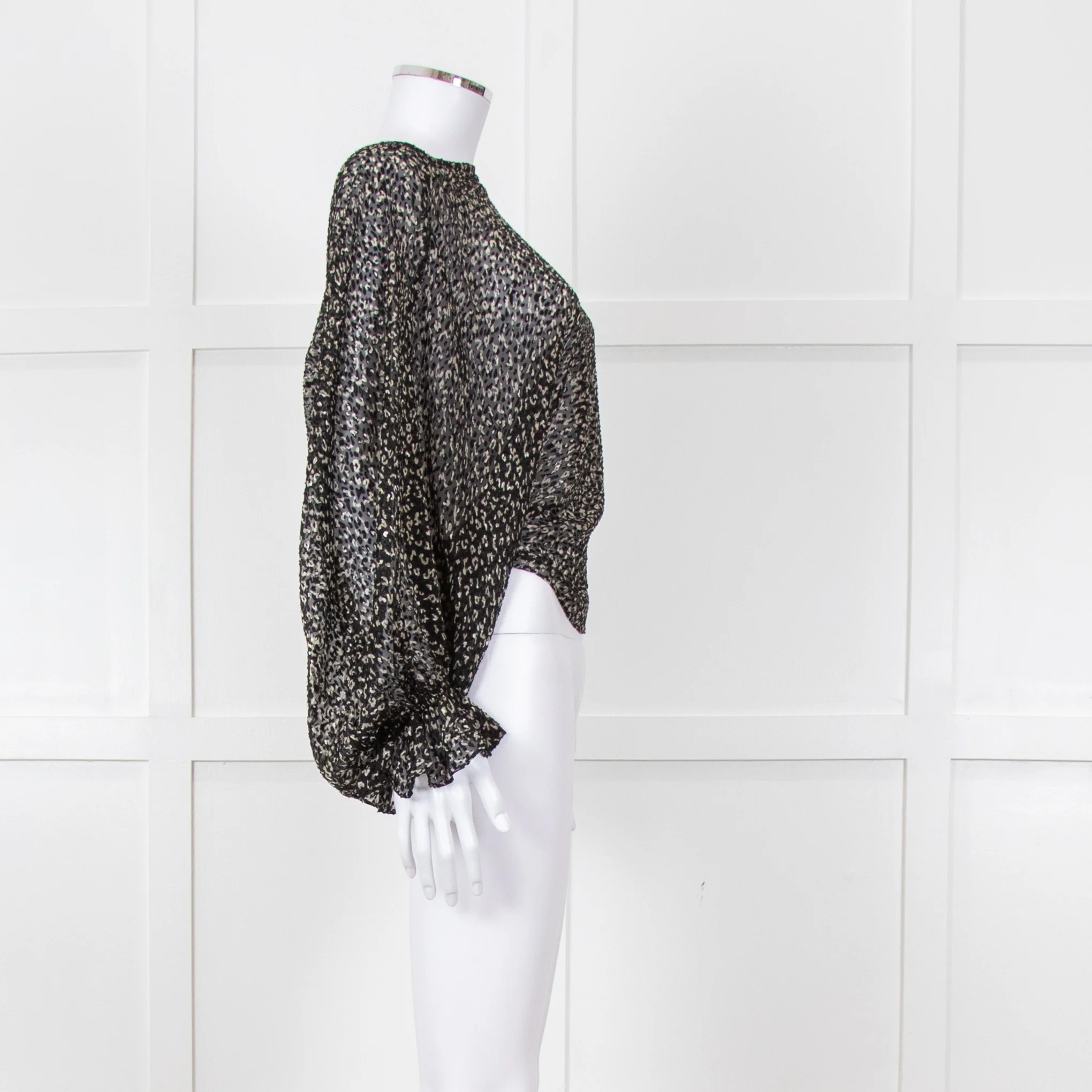Joie Black Beige Animal Print Baggy Sleeves Top - Image 3