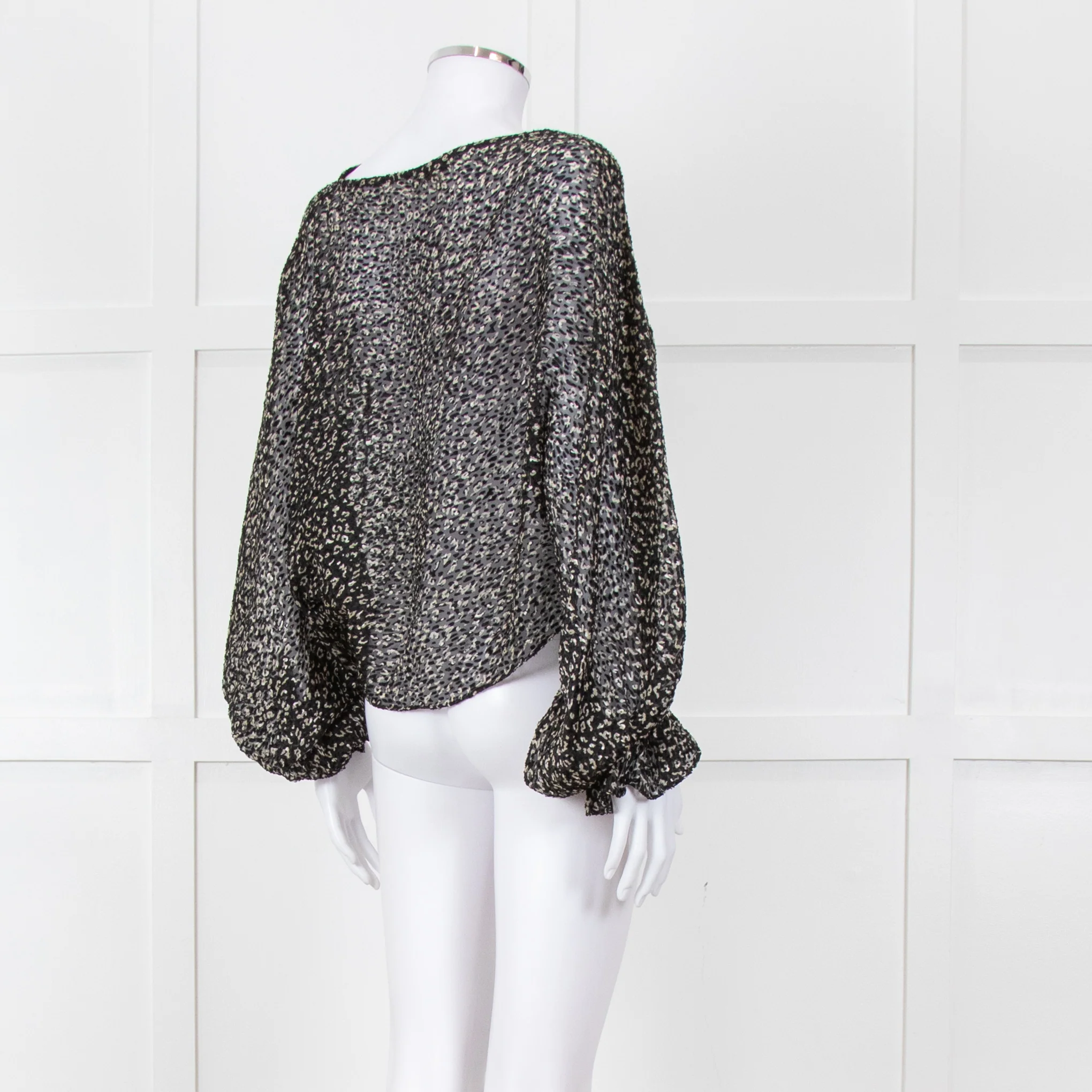 Joie Black Beige Animal Print Baggy Sleeves Top - Image 4
