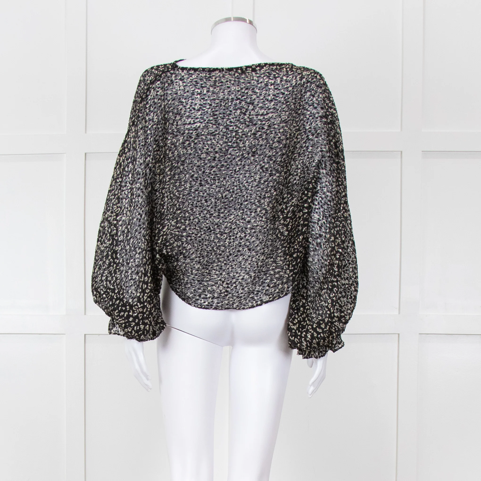 Joie Black Beige Animal Print Baggy Sleeves Top - Image 5