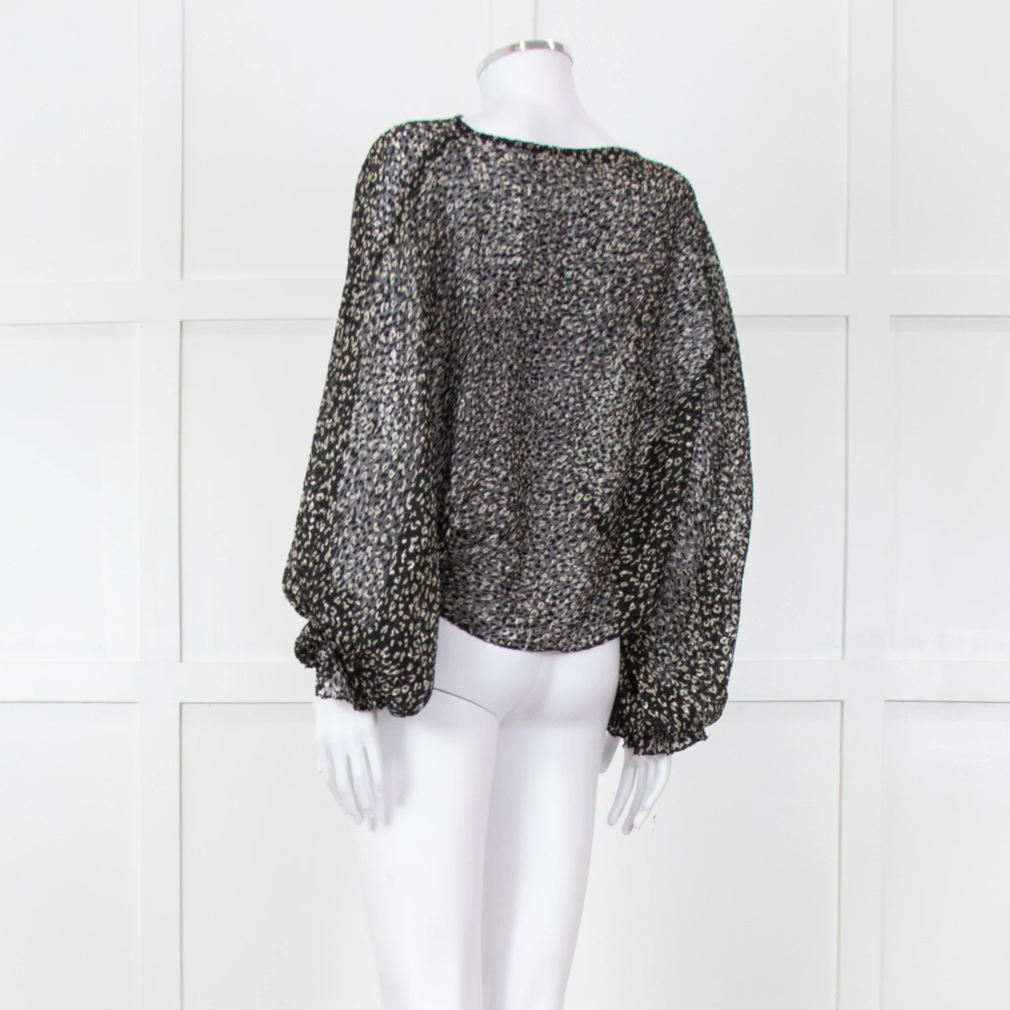 Joie Black Beige Animal Print Baggy Sleeves Top - Image 6