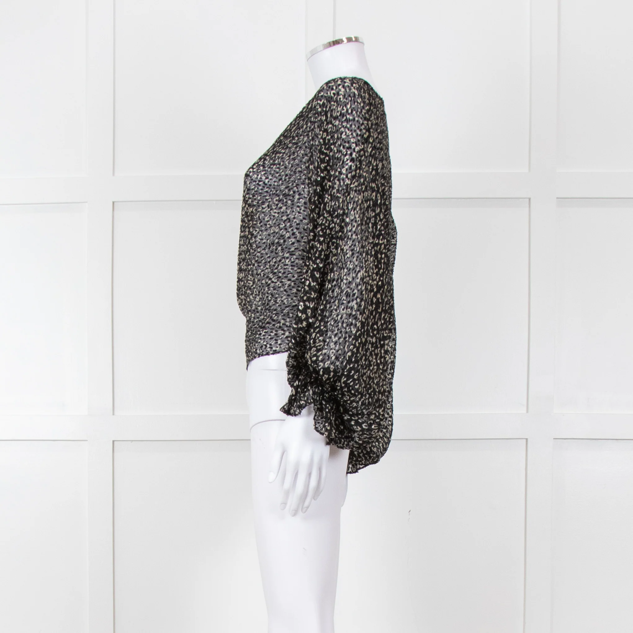Joie Black Beige Animal Print Baggy Sleeves Top - Image 7