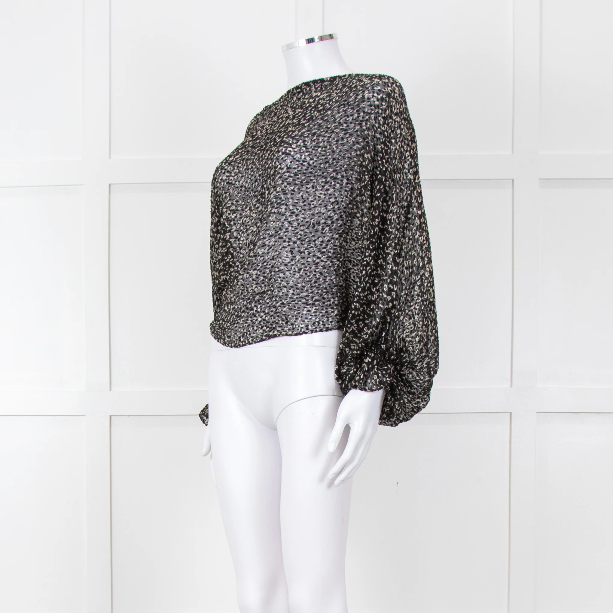 Joie Black Beige Animal Print Baggy Sleeves Top - Image 8