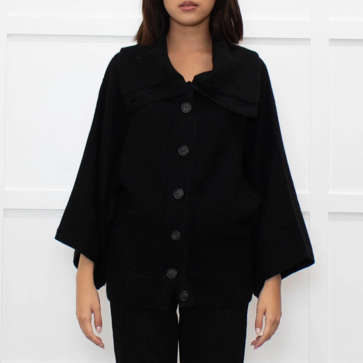 Joie Black Cashmere/Wool Mix Funnel Neck Button Cardigan - Image 2