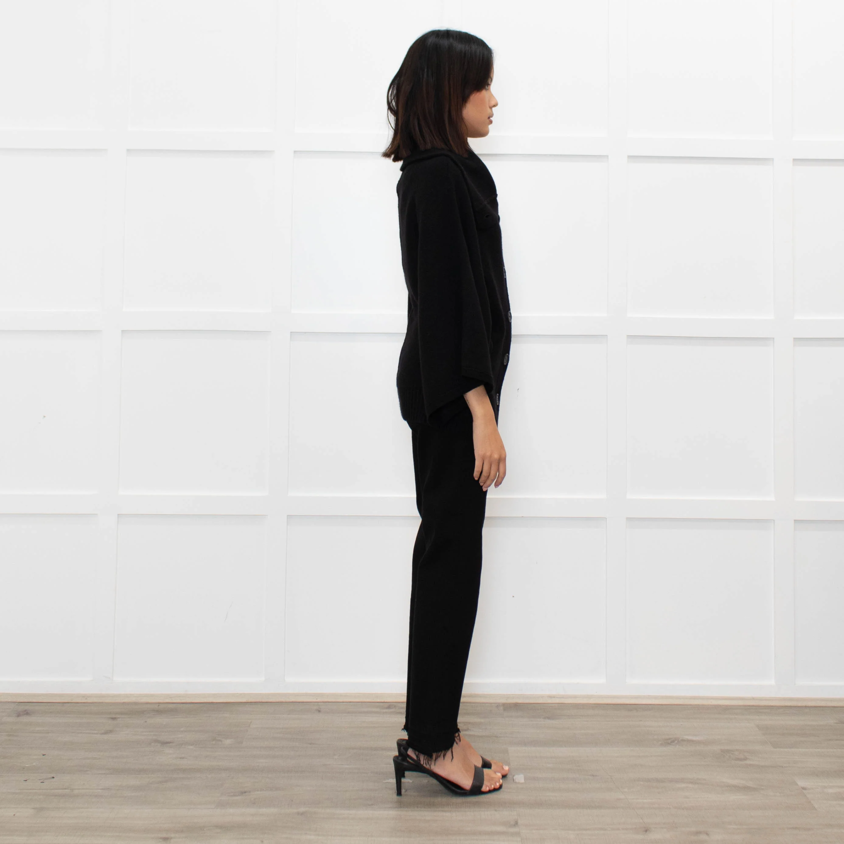 Joie Black Cashmere/Wool Mix Funnel Neck Button Cardigan - Image 4