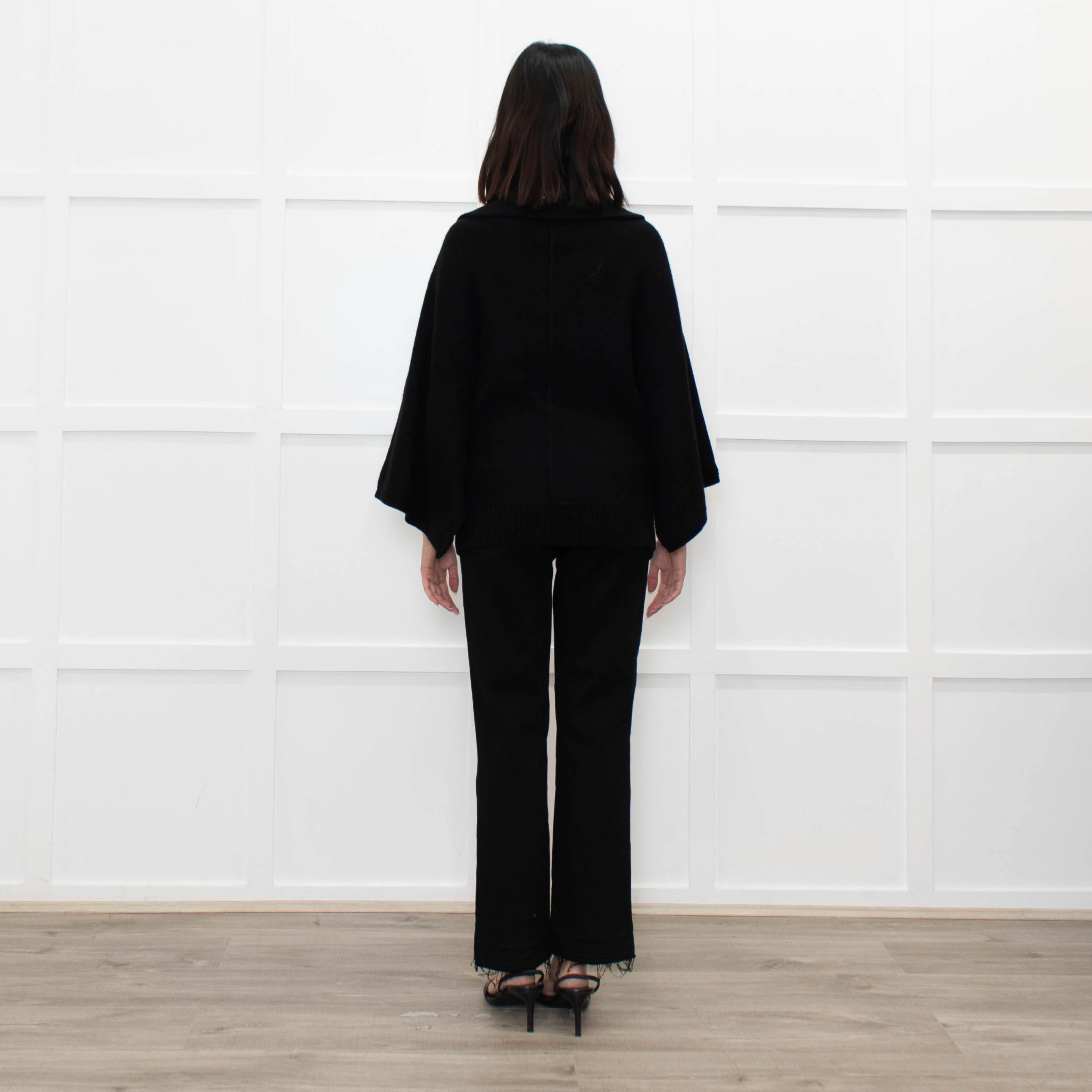 Joie Black Cashmere/Wool Mix Funnel Neck Button Cardigan - Image 5