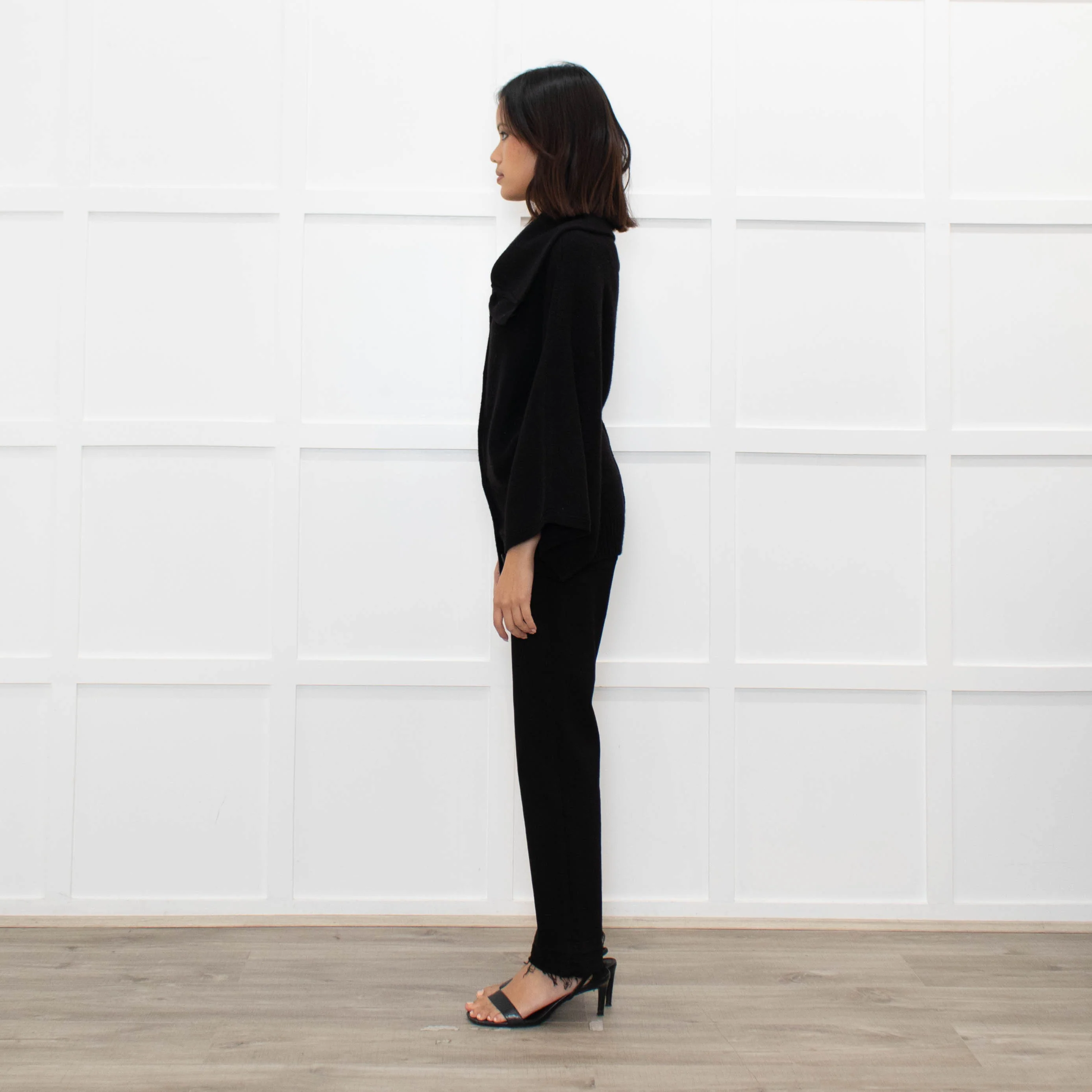Joie Black Cashmere/Wool Mix Funnel Neck Button Cardigan - Image 6