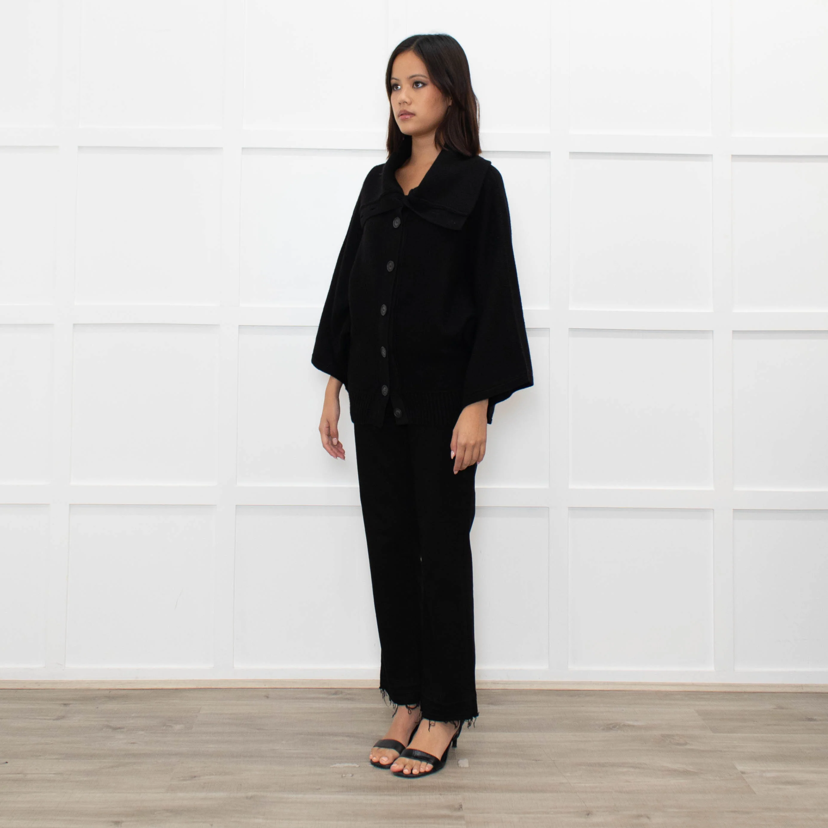 Joie Black Cashmere/Wool Mix Funnel Neck Button Cardigan - Image 7