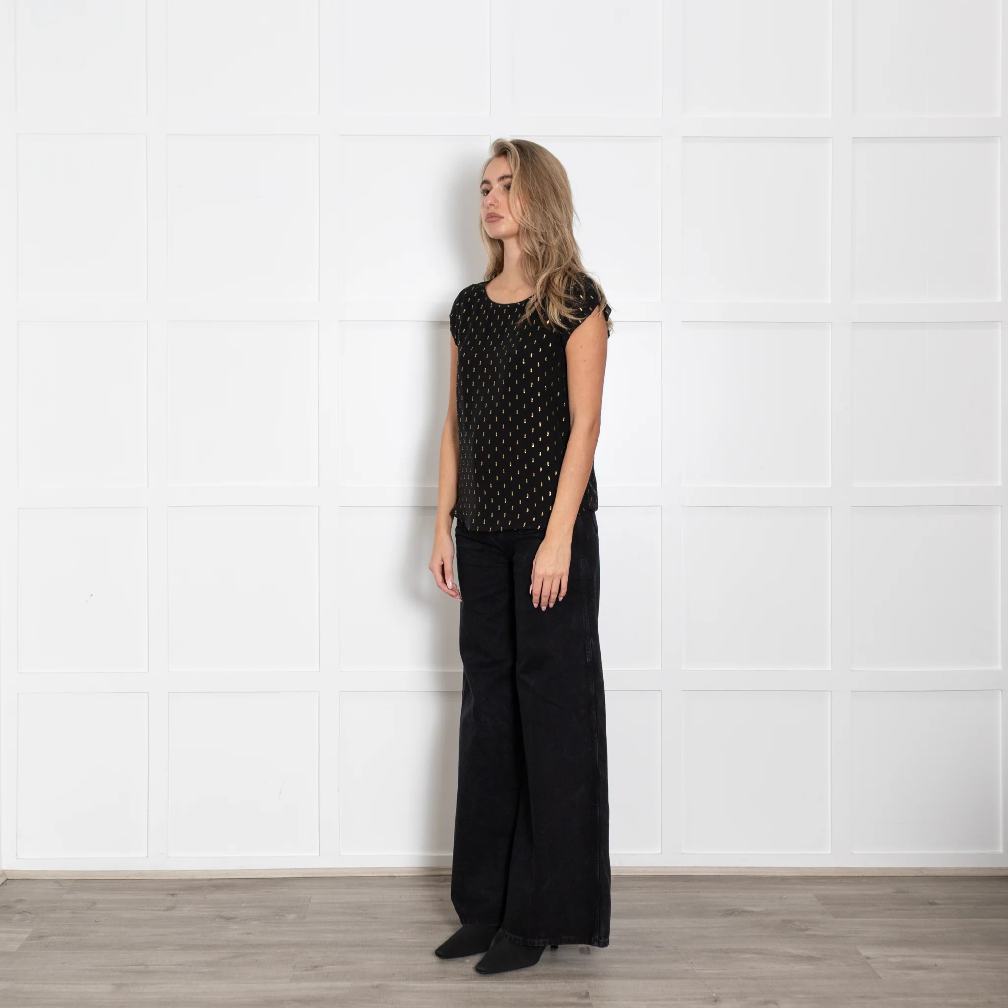 Joie Black Gold Lurex Flex Cap Sleeve Top - Image 3