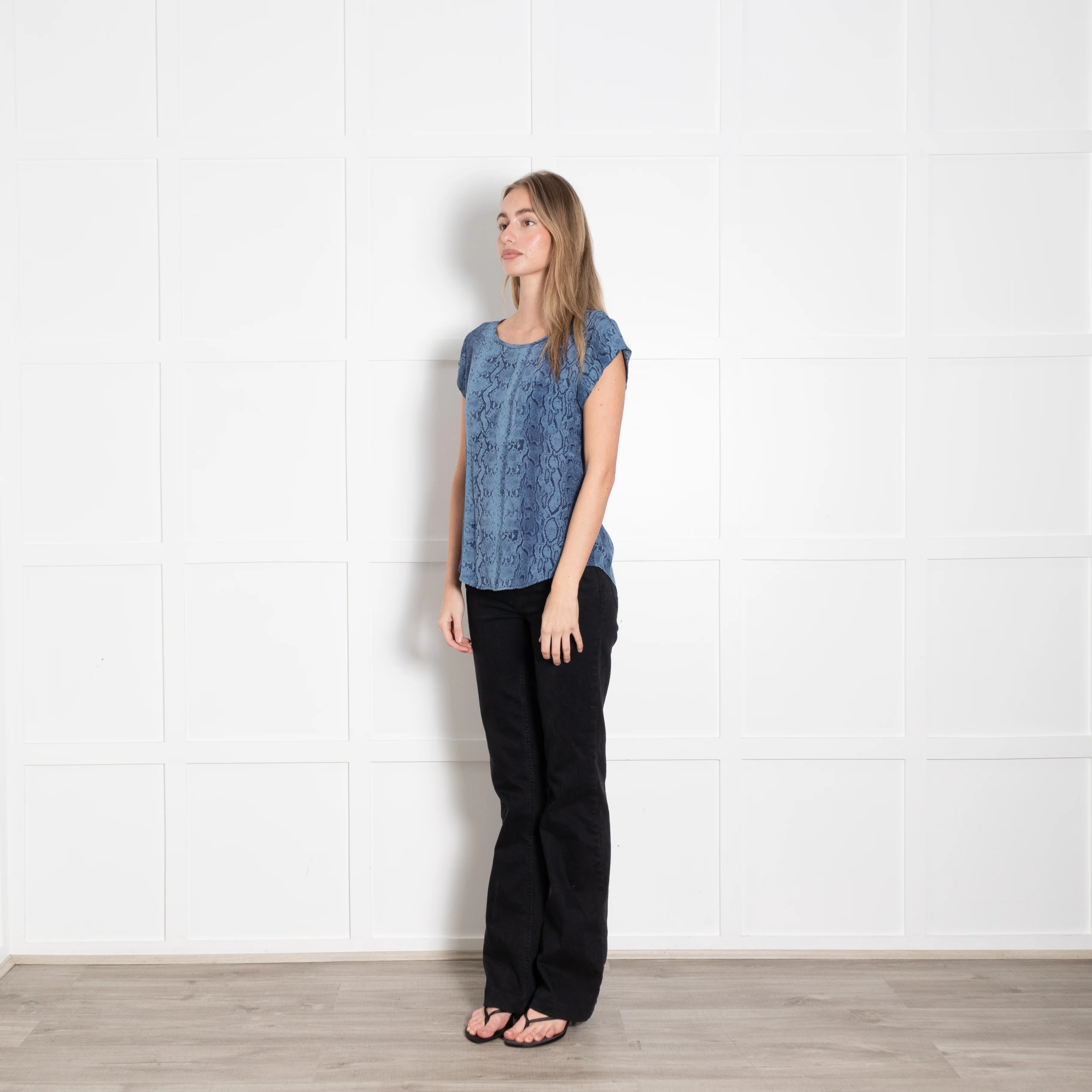 Joie Blue Snake Print Silk Short Sleeve Top - Image 3