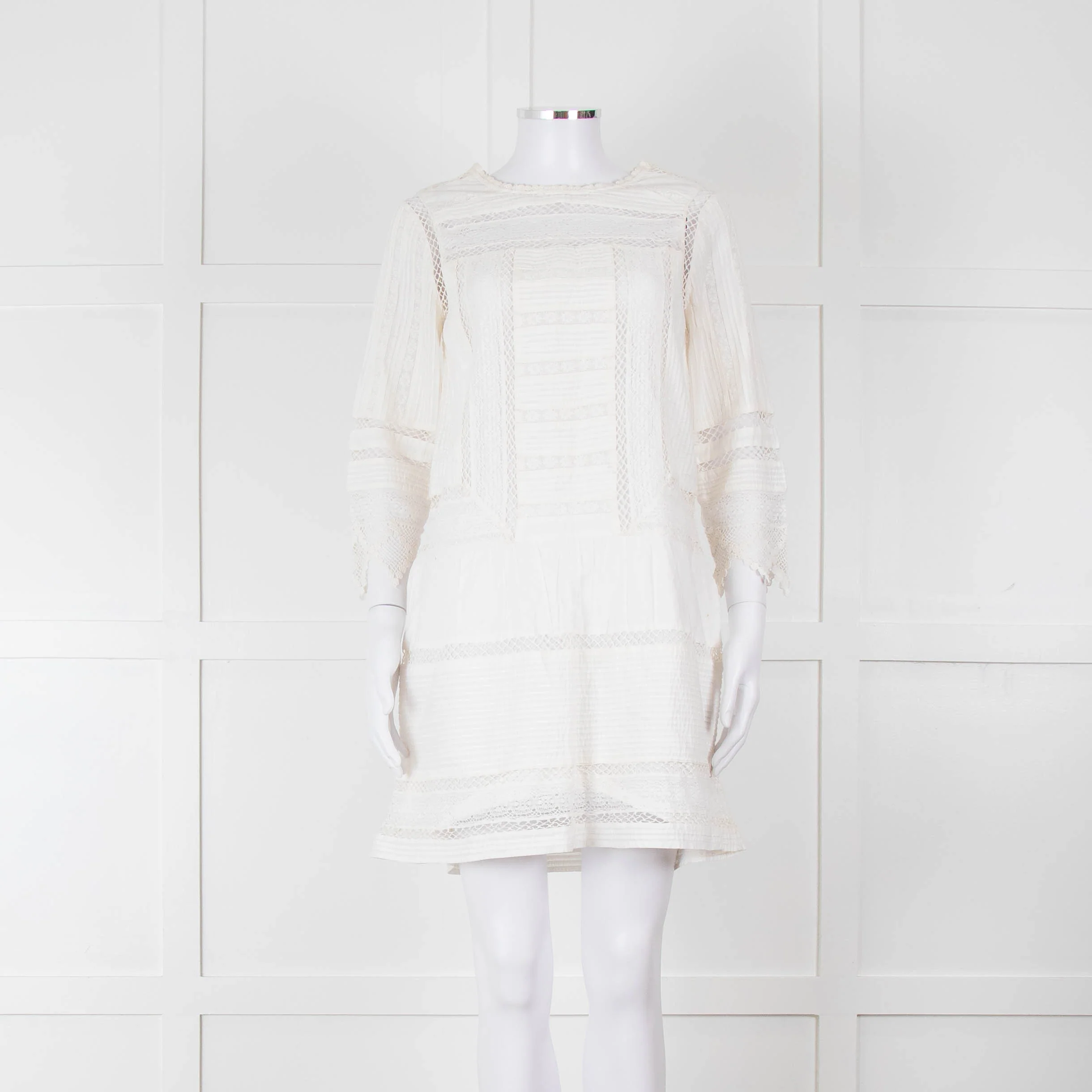 Joie Cream Lace And Pleats Detail Mini Dress